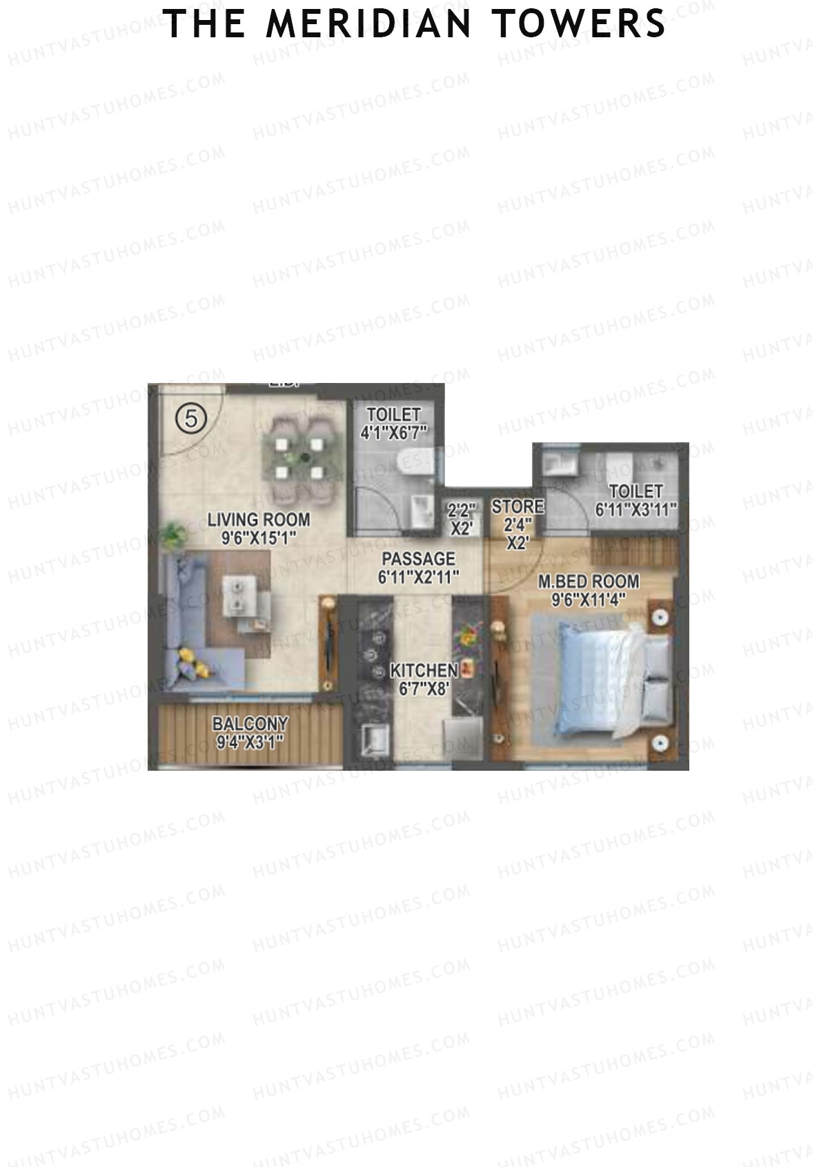 The Meridian Towers Wing B Unit 5 Floor Plan