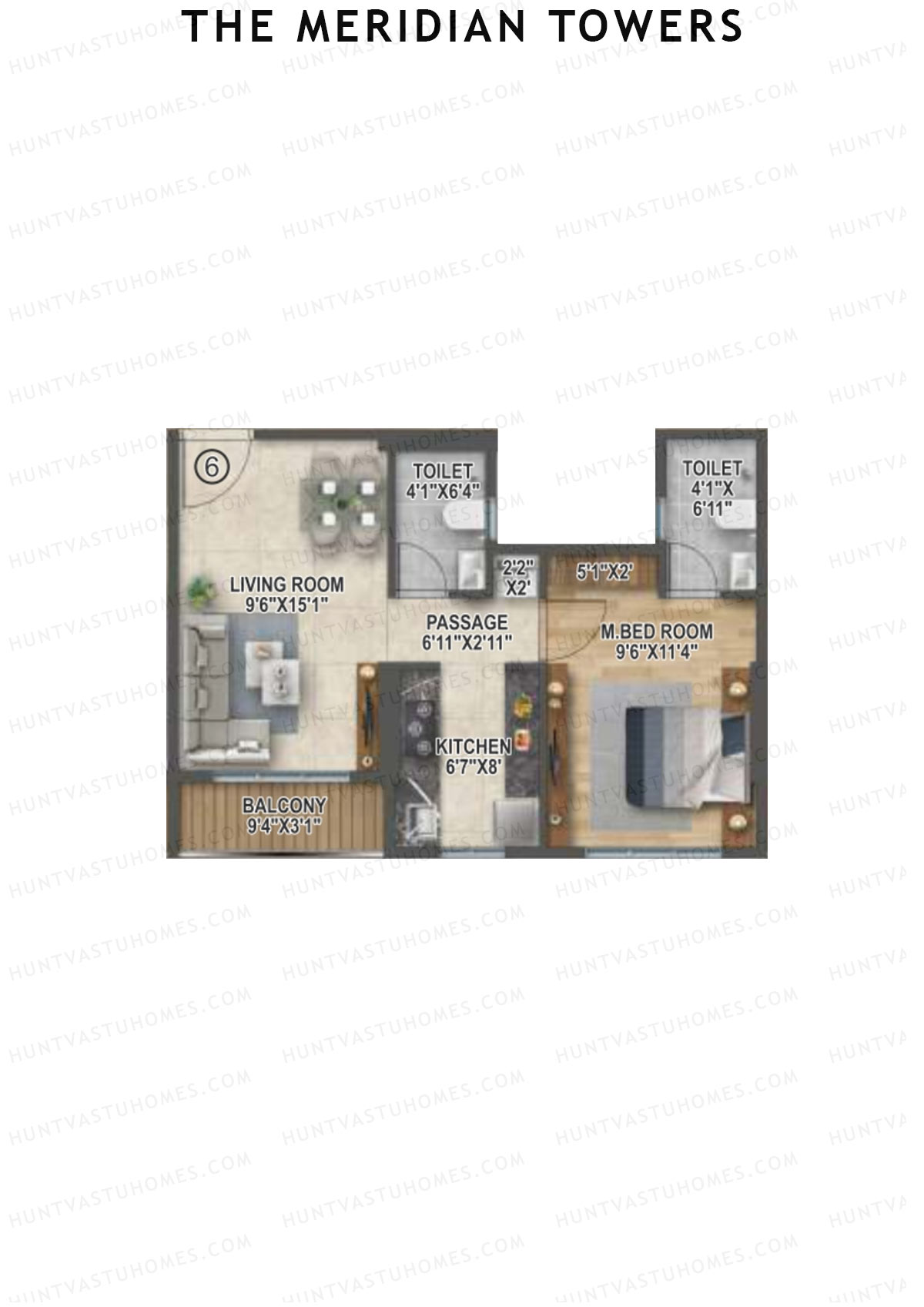 The Meridian Towers Wing B Unit 6 Floor Plan