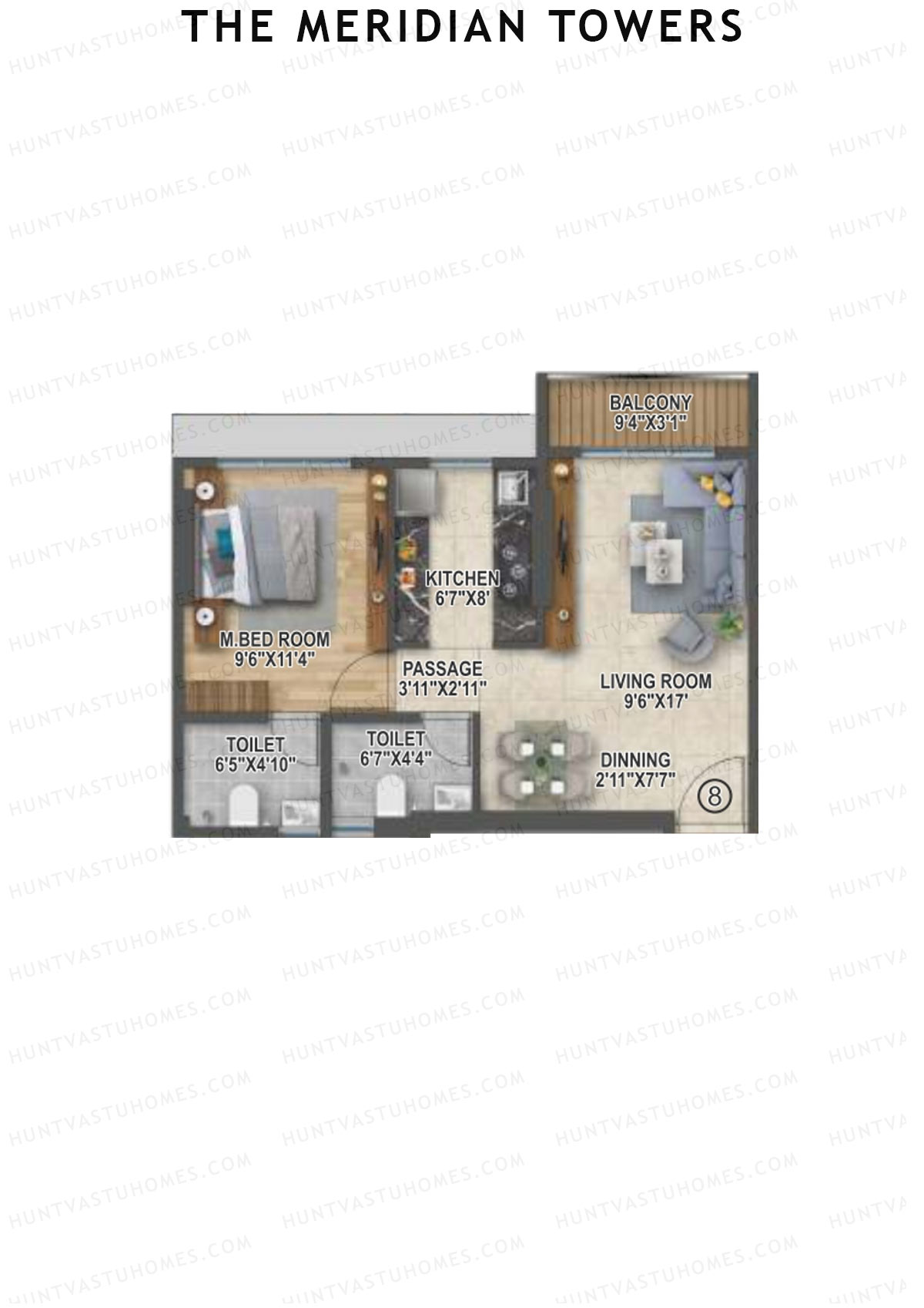 The Meridian Towers Wing B Unit 8 Floor Plan