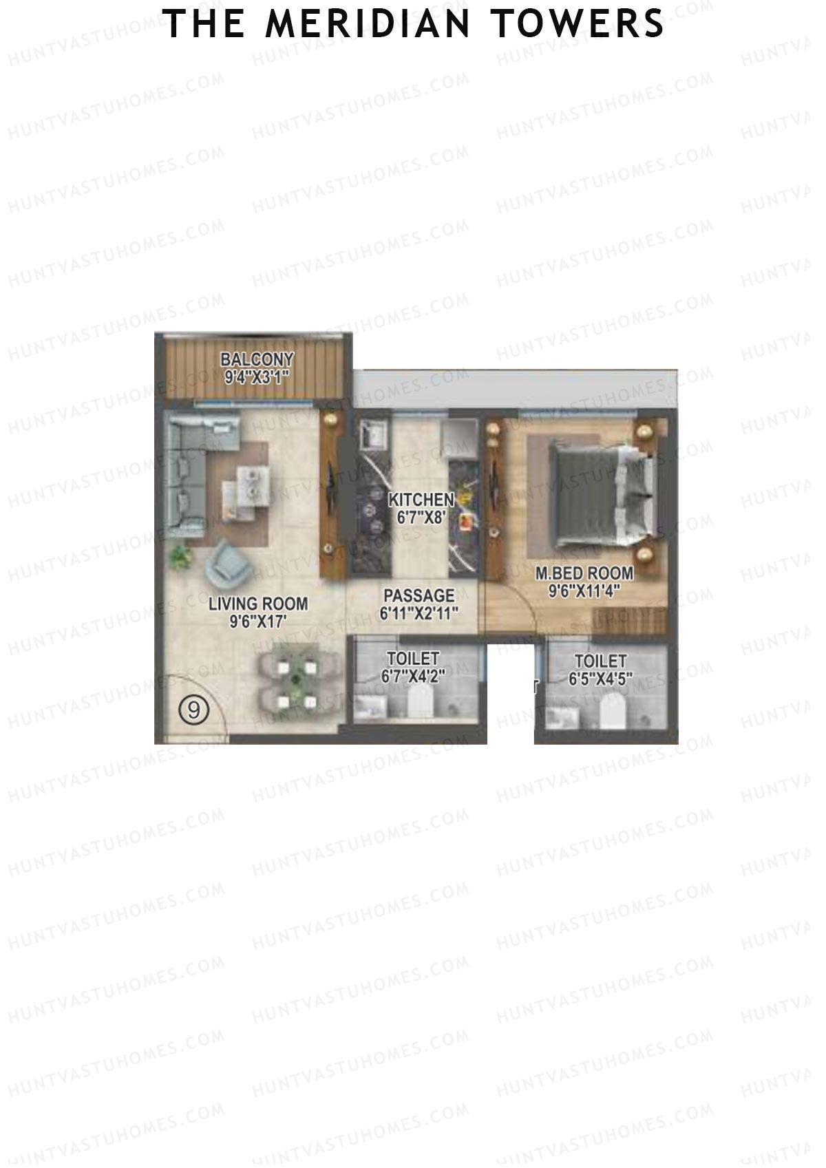 The Meridian Towers Wing B Unit 9 Floor Plan