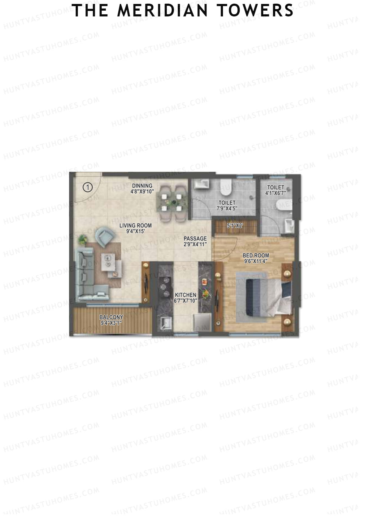 The Meridian Towers Wing C Unit 1 Floor Plan