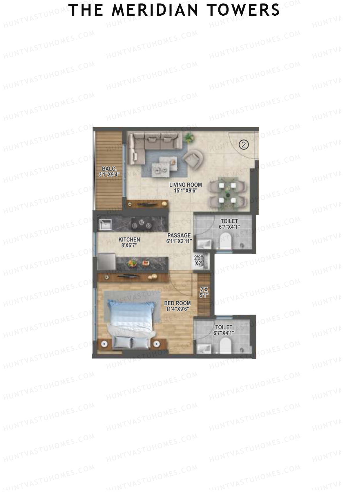 The Meridian Towers Wing C Unit 2 Floor Plan