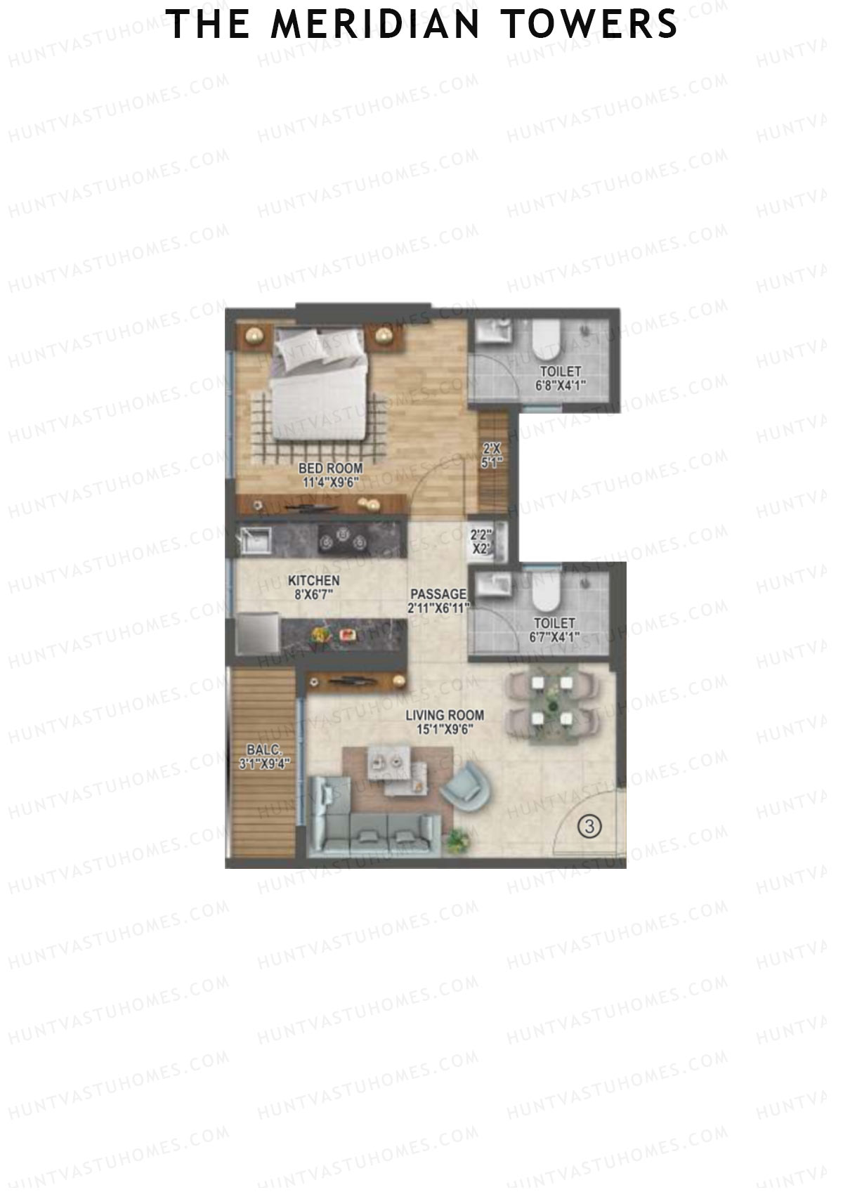 The Meridian Towers Wing C Unit 3 Floor Plan