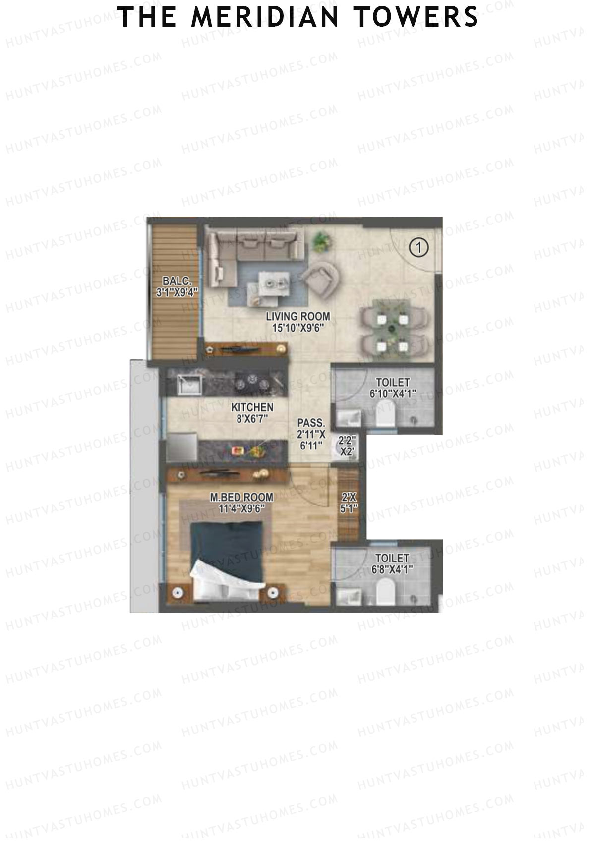 The Meridian Towers Wing D Unit 1 Floor Plan