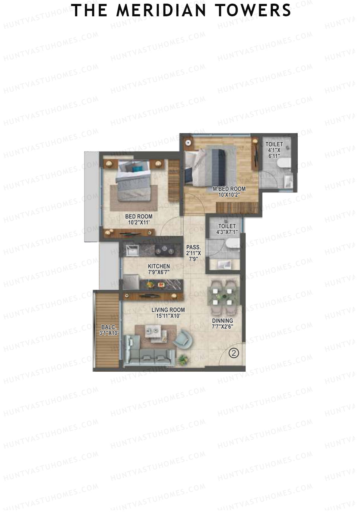 The Meridian Towers Wing D Unit 2 Floor Plan