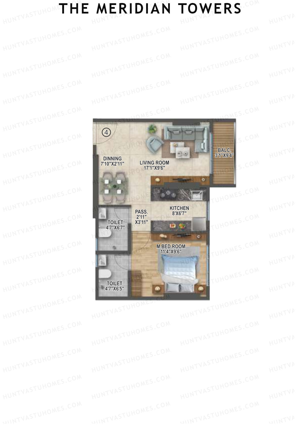 The Meridian Towers Wing D Unit 4 Floor Plan