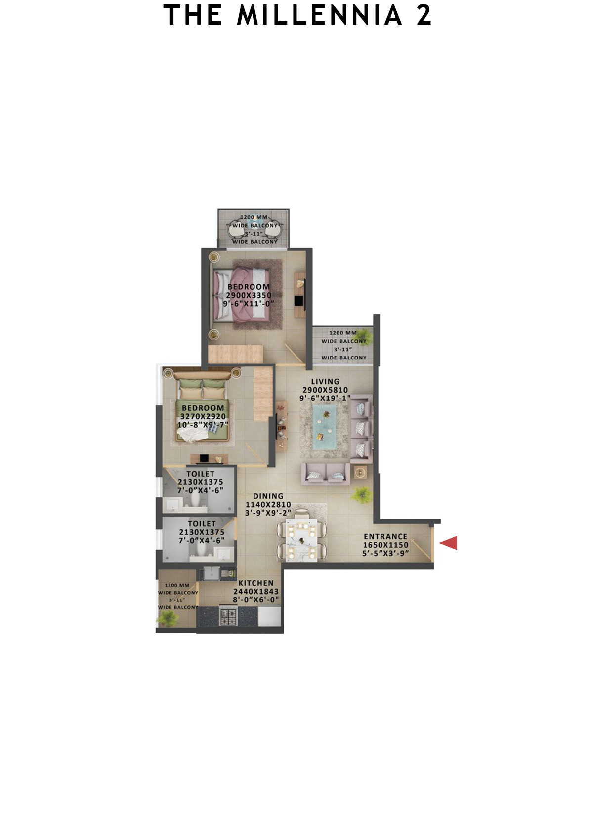 The Millennia 2 Tower B Unit 1 (Type 3) Floor Plan