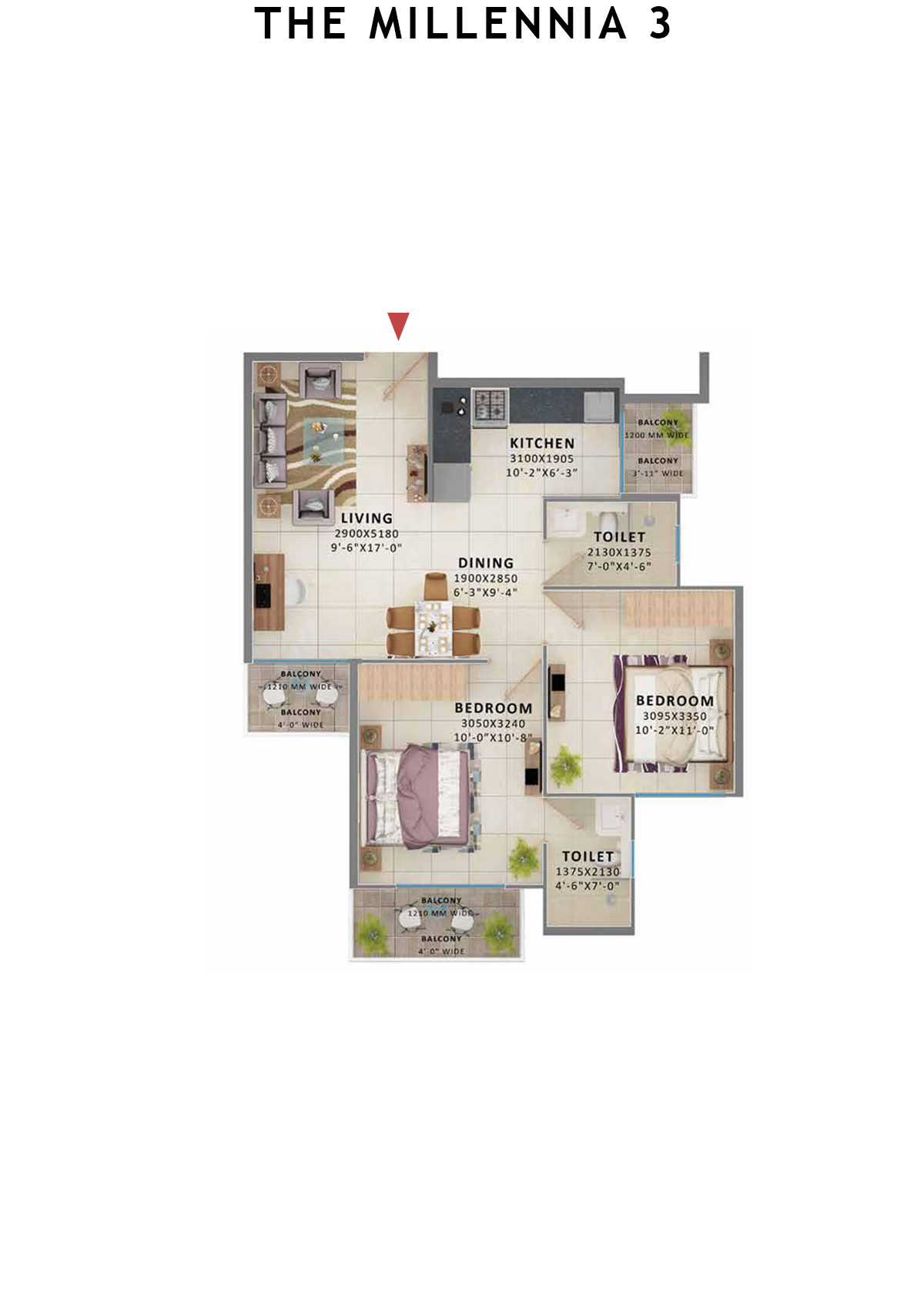 The Millennia 3 Tower 8 Unit 7 (Type 1) Floor Plan