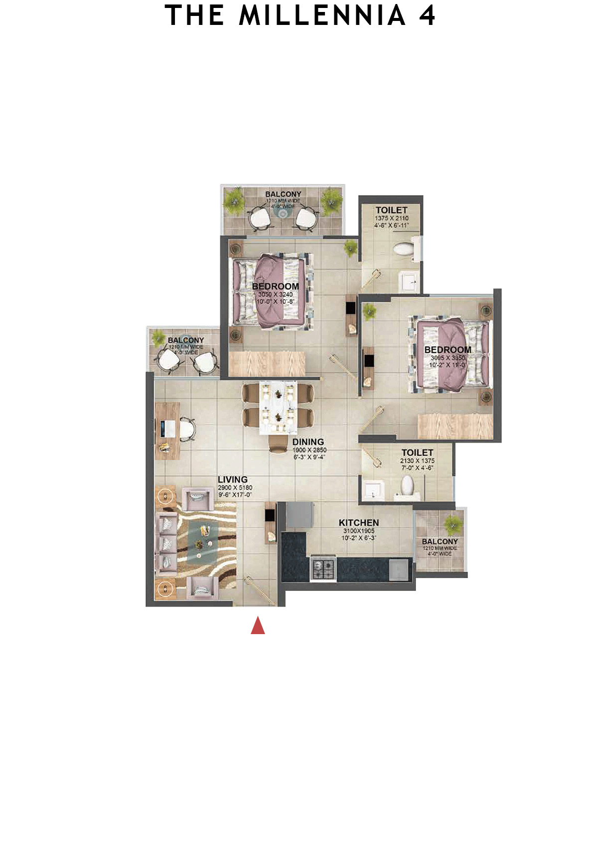 The Millennia 4 Tower 3 Unit 2 (Type 1) Floor Plan