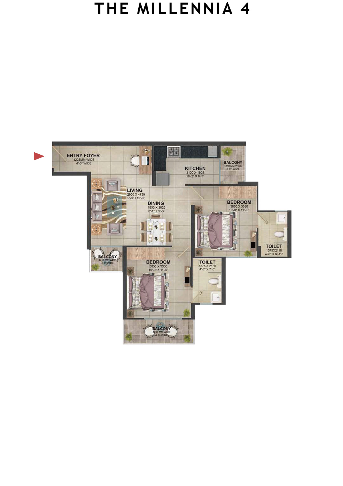 The Millennia 4 Tower 3 Unit 5 (Type 4) Floor Plan