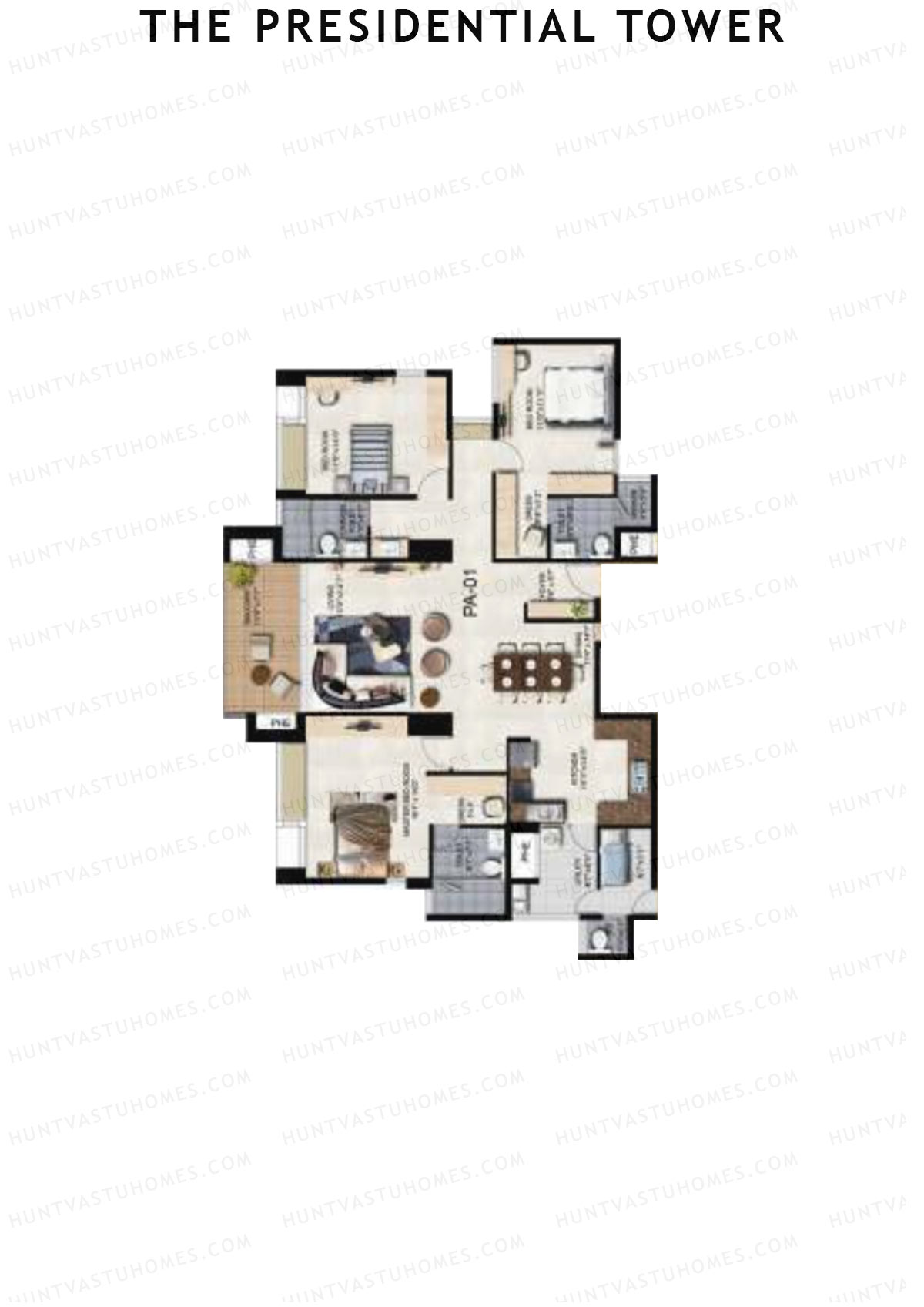 The Presidential Tower, Block A, Unit 1, 3BHK, Super Area 2335   sq ft 