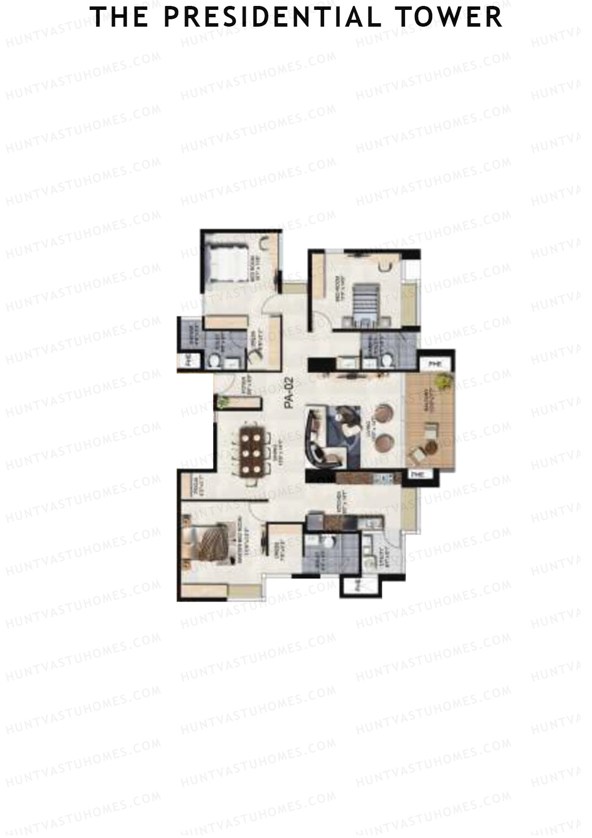 The Presidential Tower, Block A, Unit 2, 3BHK, Super Area 2310   sq ft 