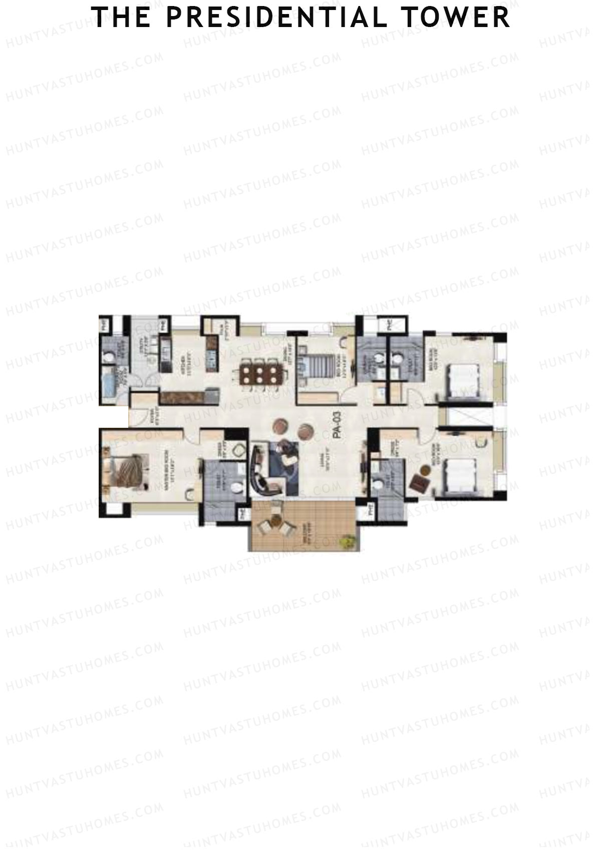 The Presidential Tower, Block A, Unit 3, 4BHK, Super Area 3055   sq ft 