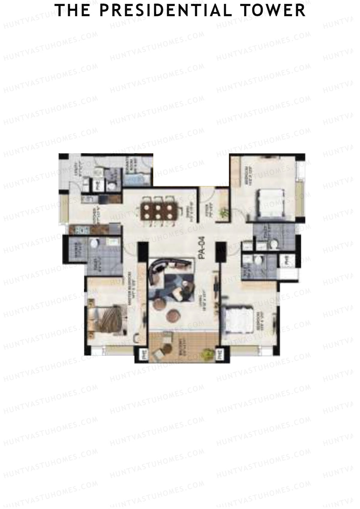 The Presidential Tower, Block A, Unit 4, 3BHK, Super Area 2310   sq ft 