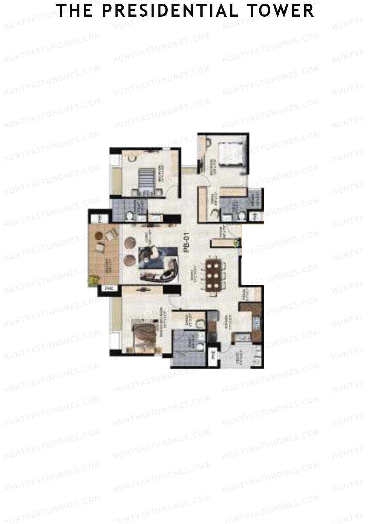 The Presidential Tower, Block B, Unit 1, 3BHK, Super Area 2310   sq ft 