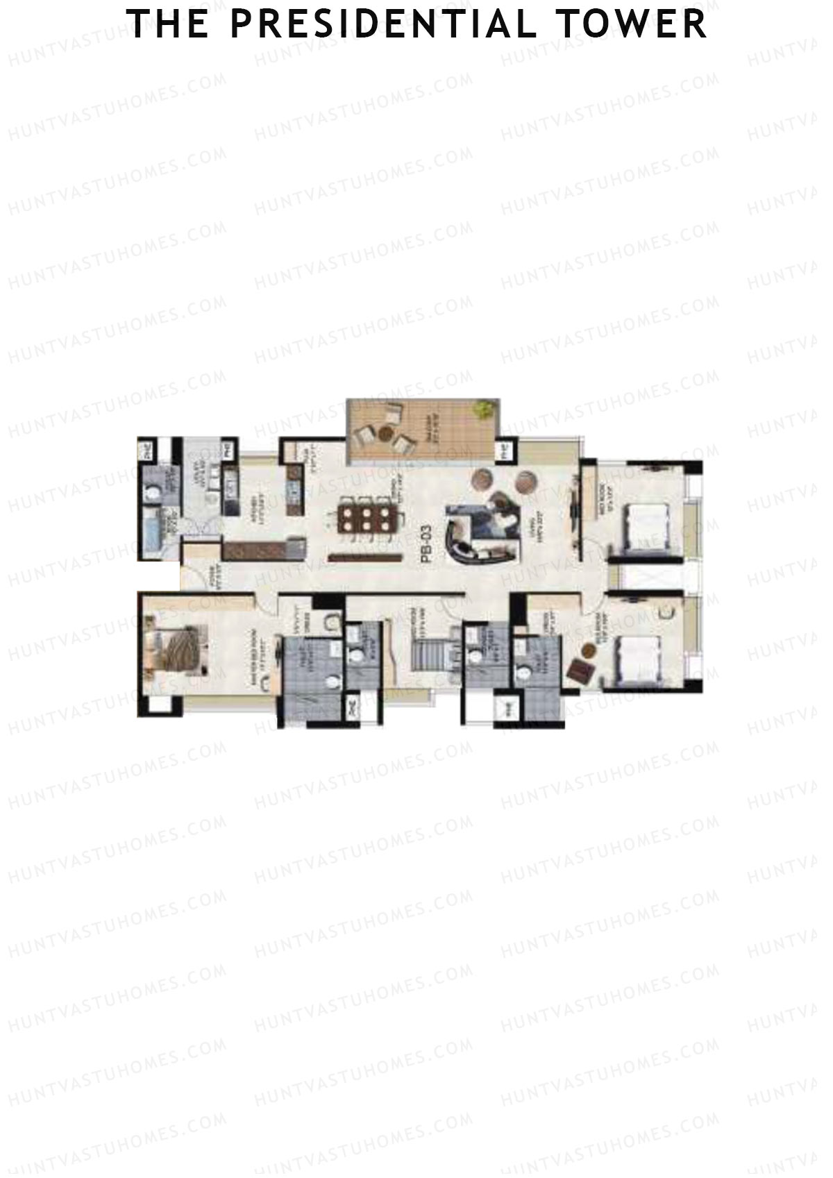 The Presidential Tower, Block B, Unit 3, 4BHK, Super Area 3055   sq ft 