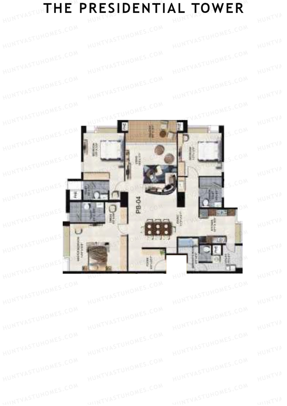 The Presidential Tower, Block B, Unit 4, 3BHK, Super Area 2415   sq ft 