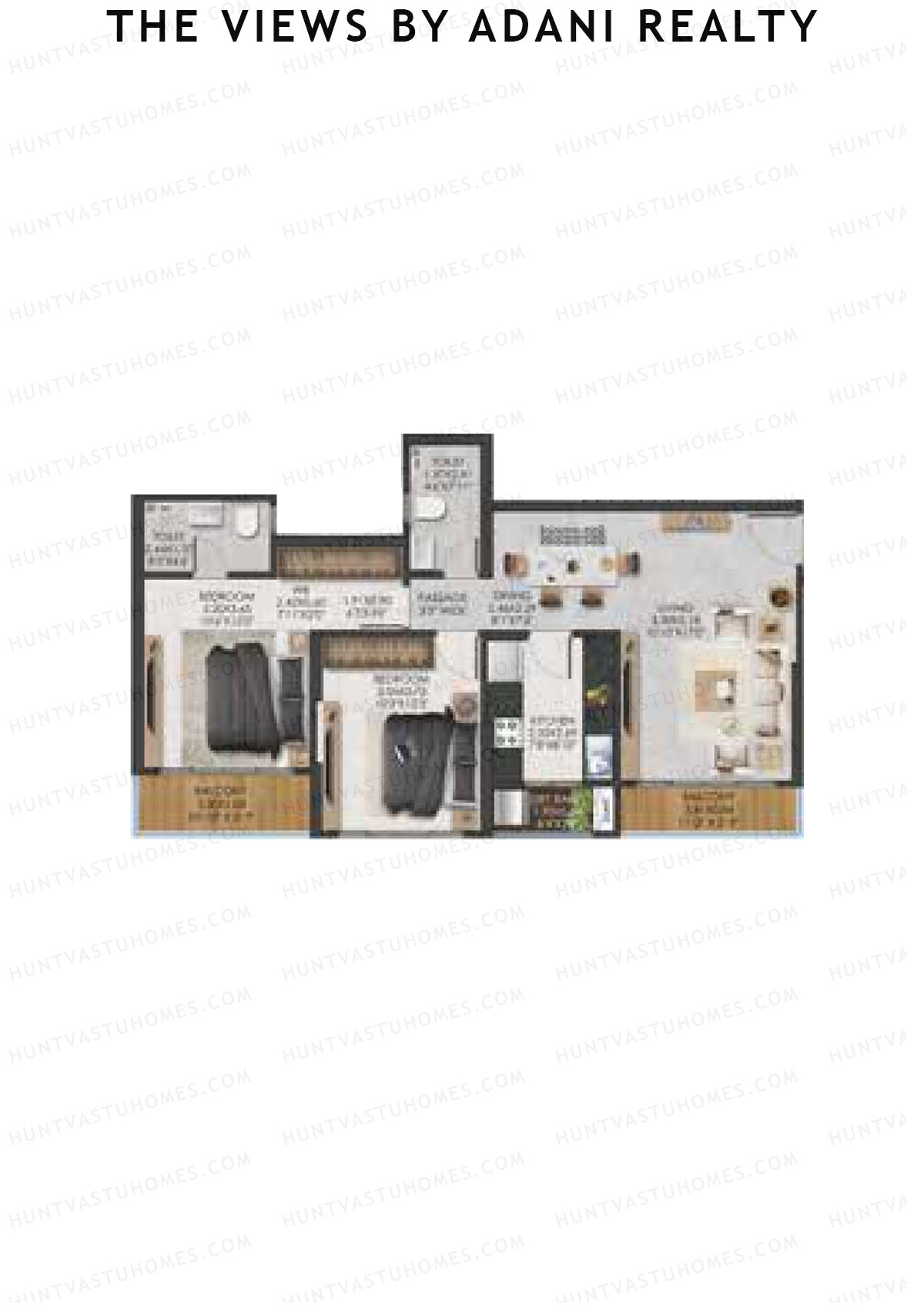 The Views By Adani Realty, Tower A Sunrise, Unit 1, 2BHK, Carpet Area 834   sq ft 