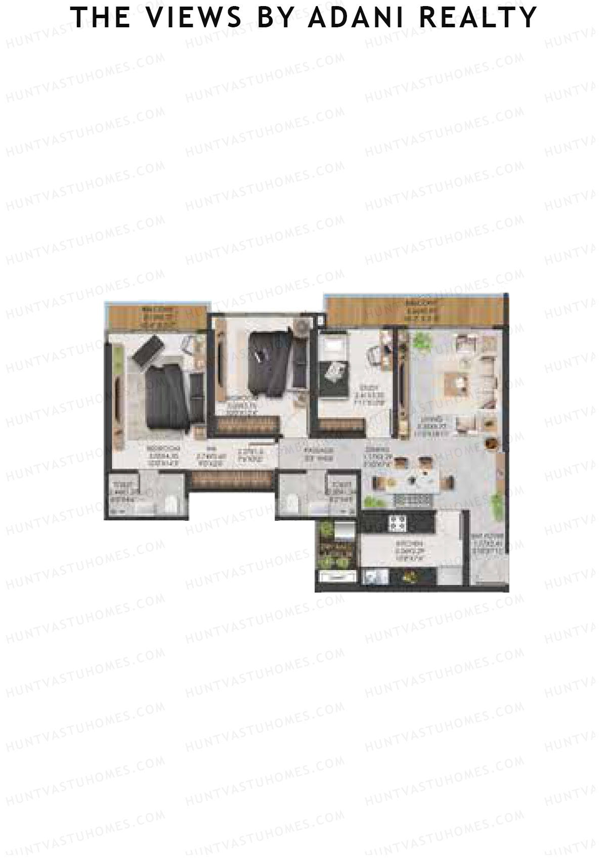 The Views By Adani Realty, Tower A Sunrise, Unit 2, 2BHK, Carpet Area 1022   sq ft 