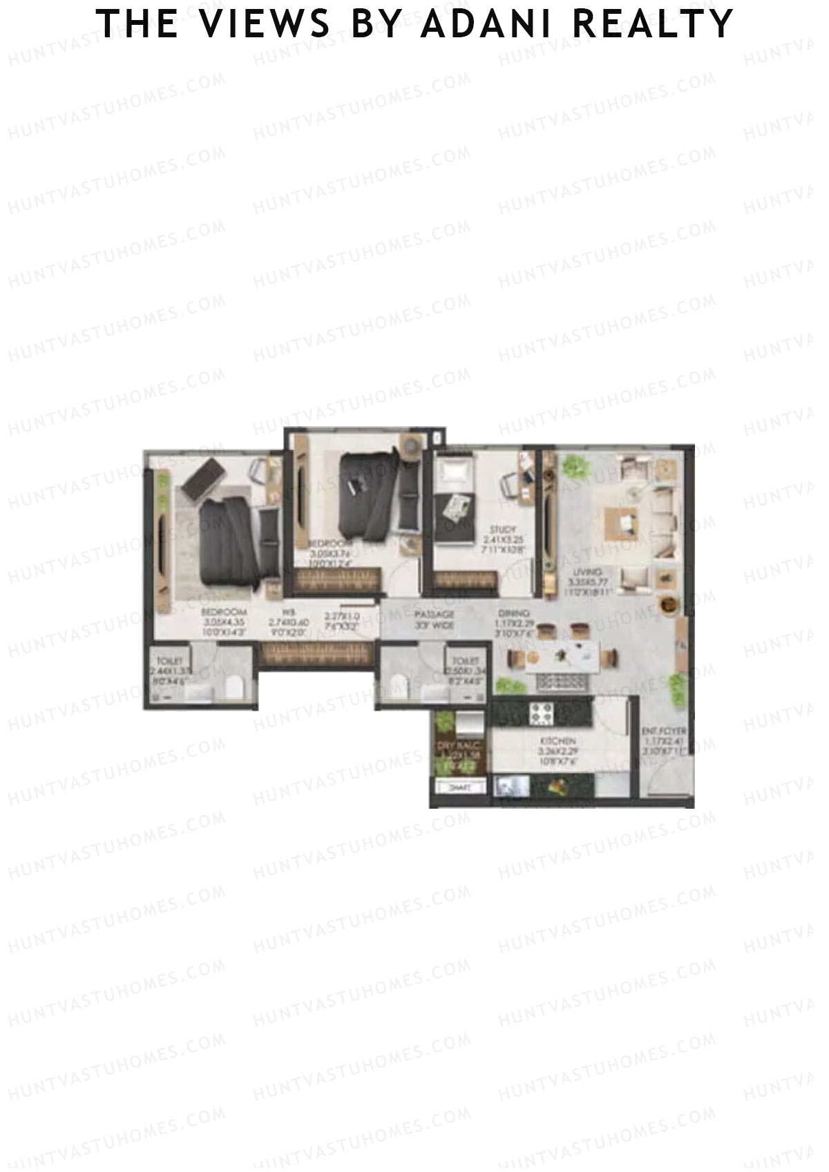 The Views By Adani Realty, Tower A Sunrise, Unit 2, 2BHK, Carpet Area 929   sq ft 