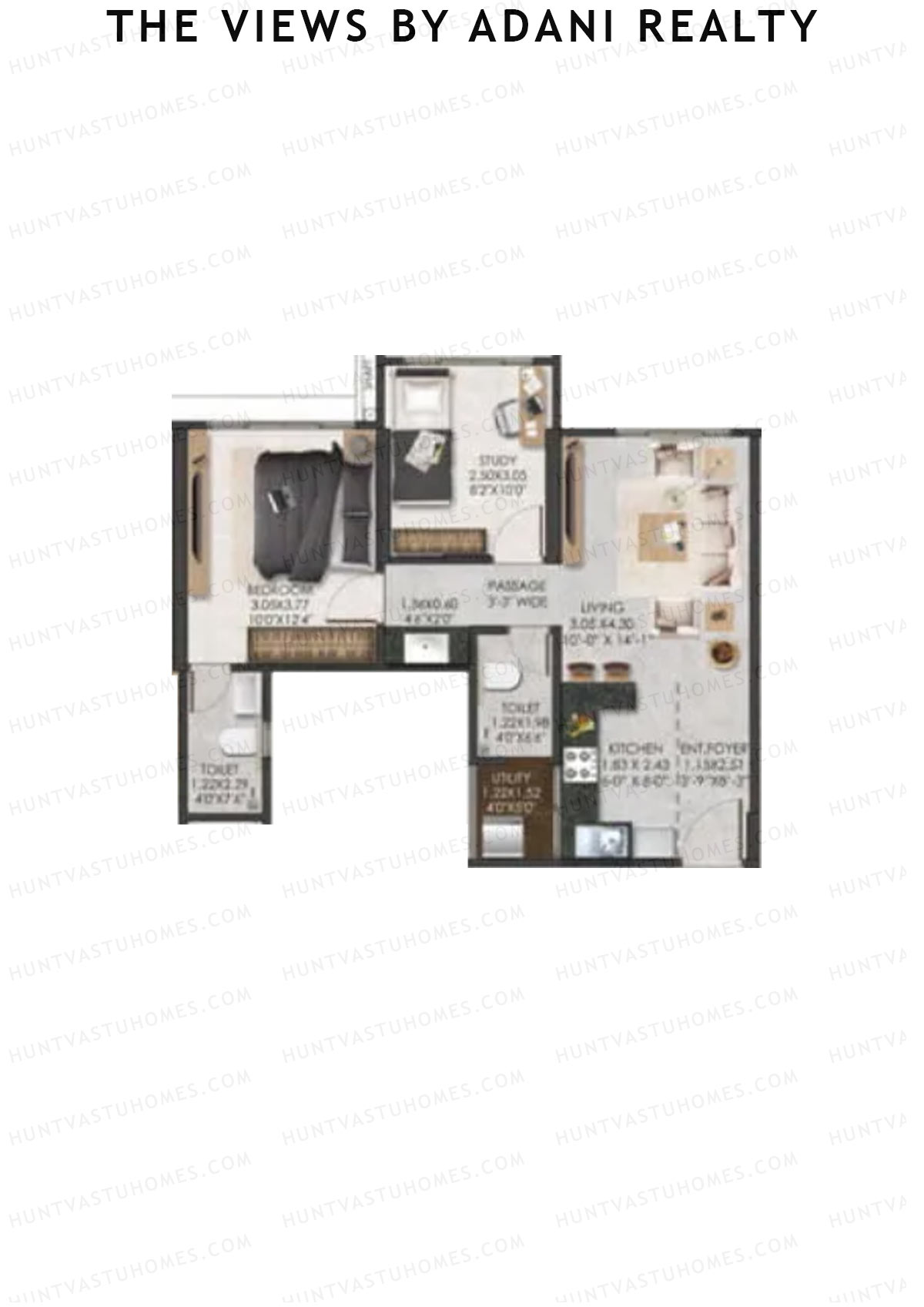 The Views By Adani Realty, Tower A Sunrise, Unit 3, 1BHK, Carpet Area 576   sq ft 