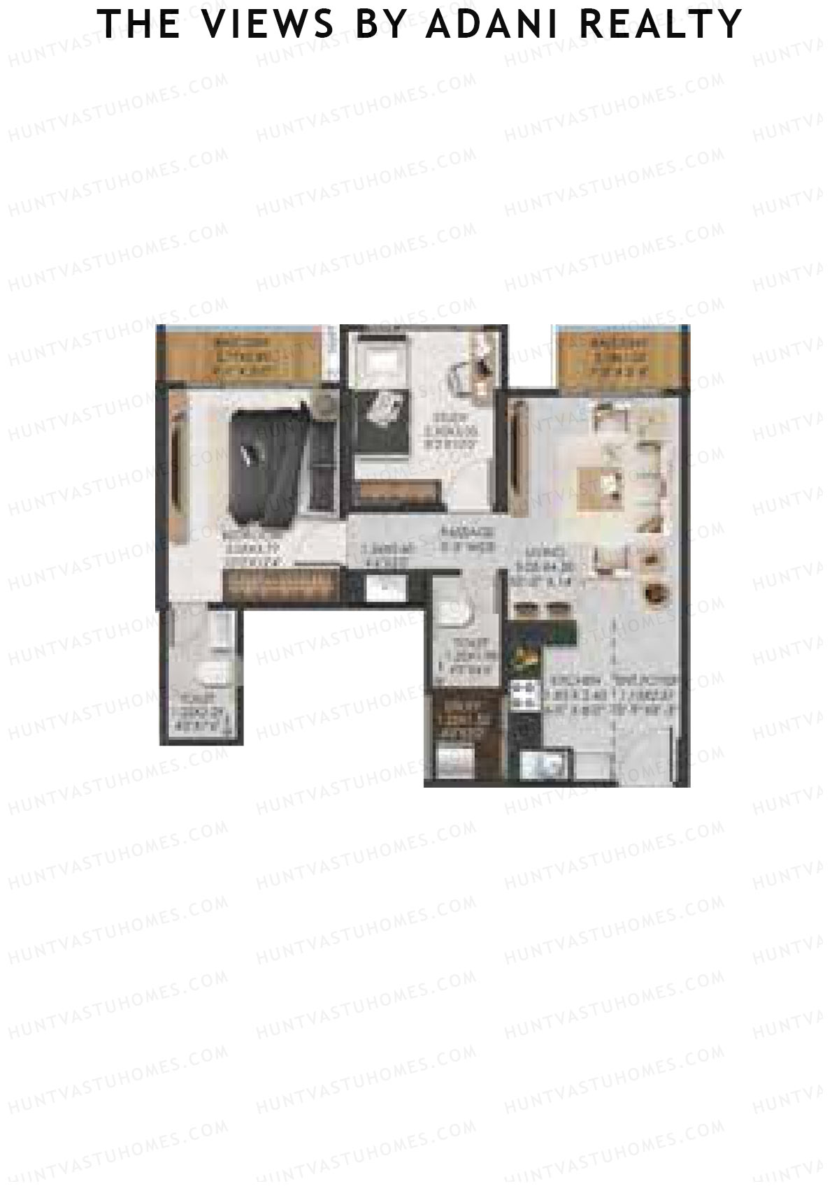 The Views By Adani Realty, Tower A Sunrise, Unit 3, 1BHK, Carpet Area 634   sq ft 