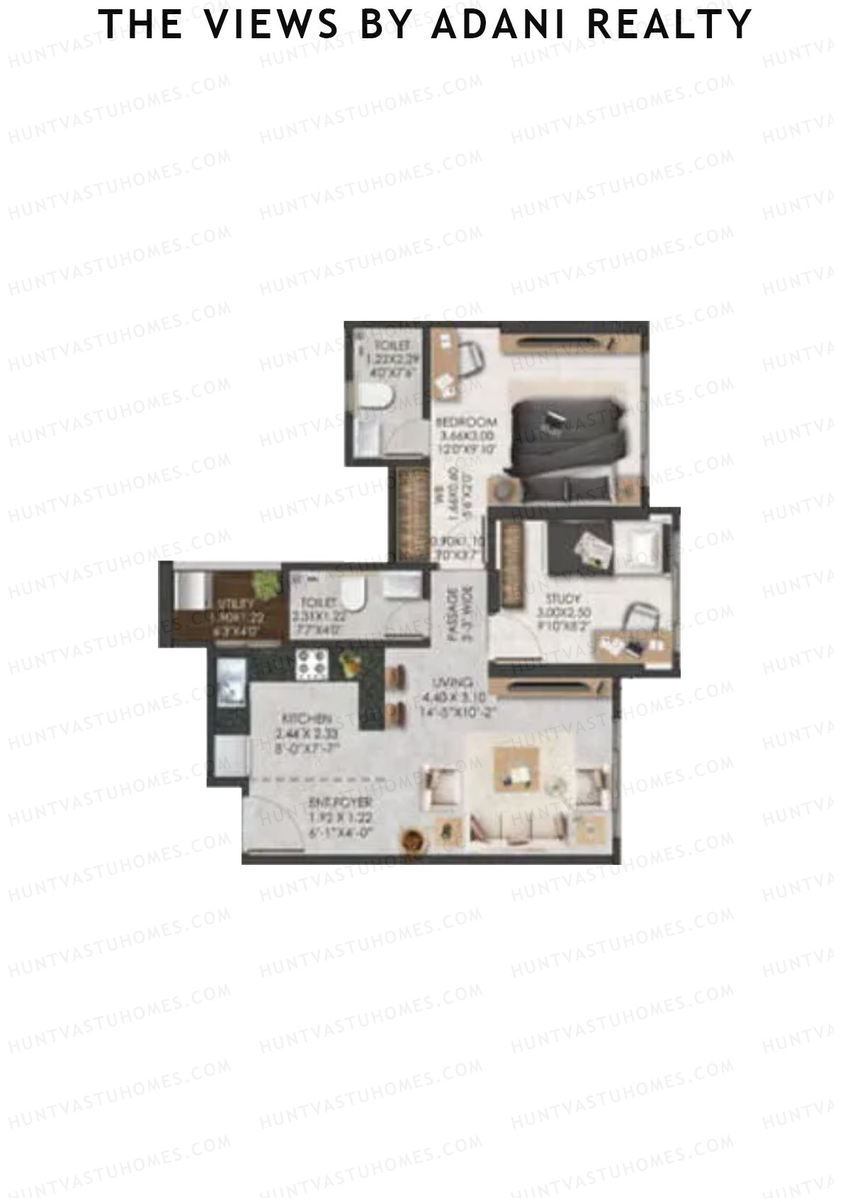 The Views By Adani Realty, Tower A Sunrise, Unit 5, 1BHK, Carpet Area 607   sq ft 