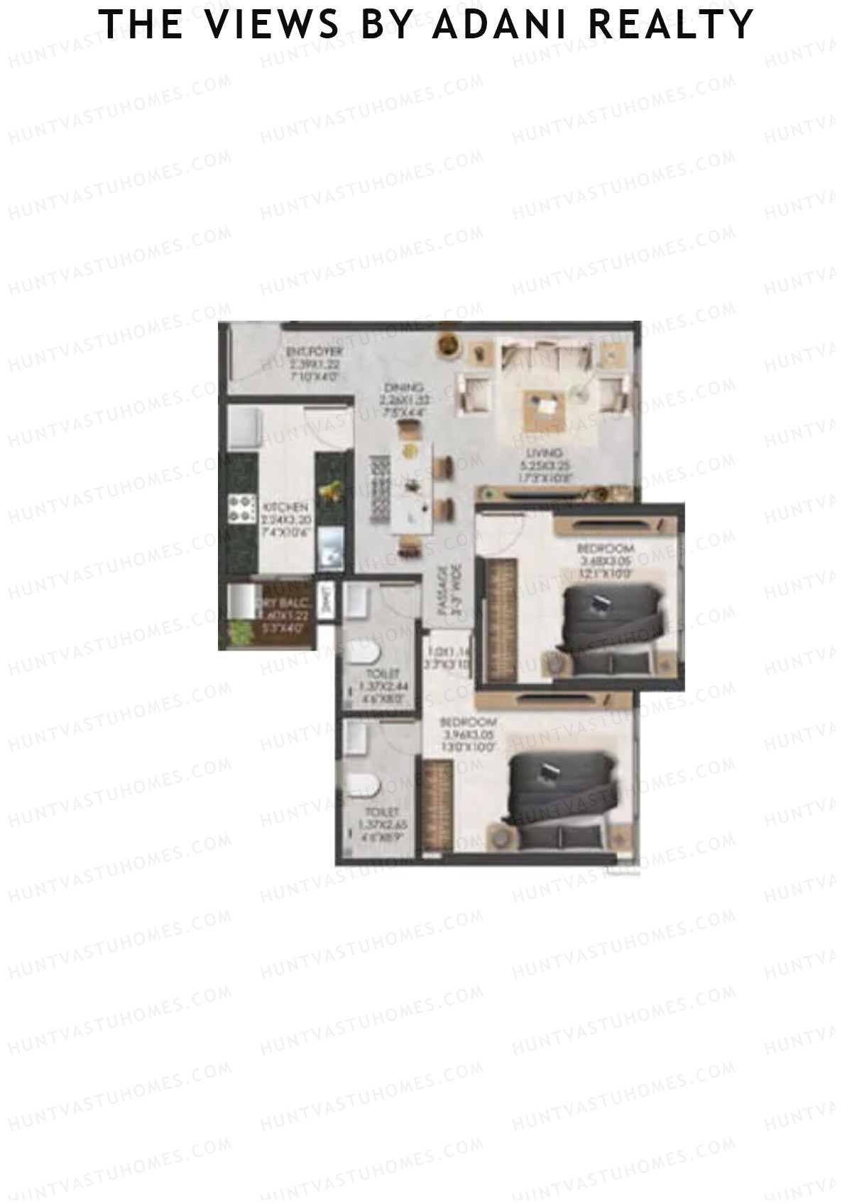 The Views By Adani Realty, Tower A Sunrise, Unit 6, 2BHK, Carpet Area 745   sq ft 