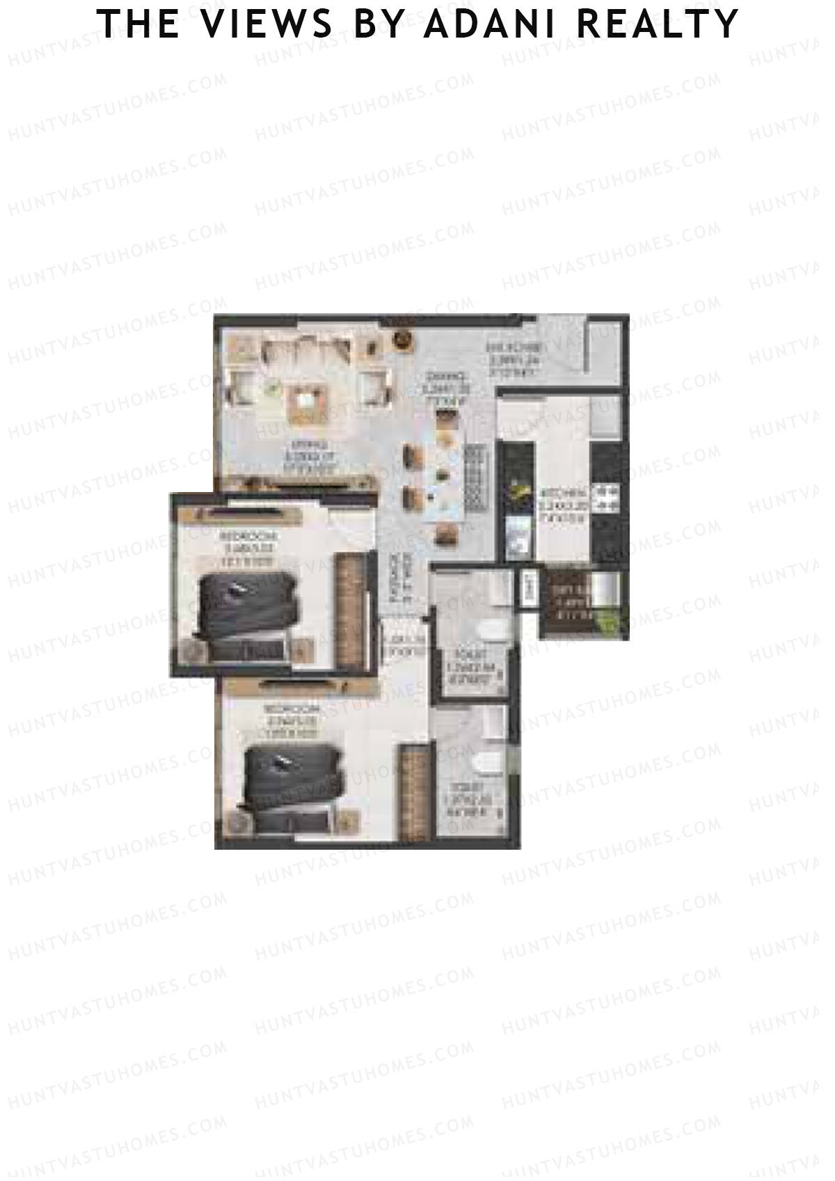 The Views By Adani Realty, Tower A Sunrise, Unit 7, 2BHK, Carpet Area 745   sq ft 