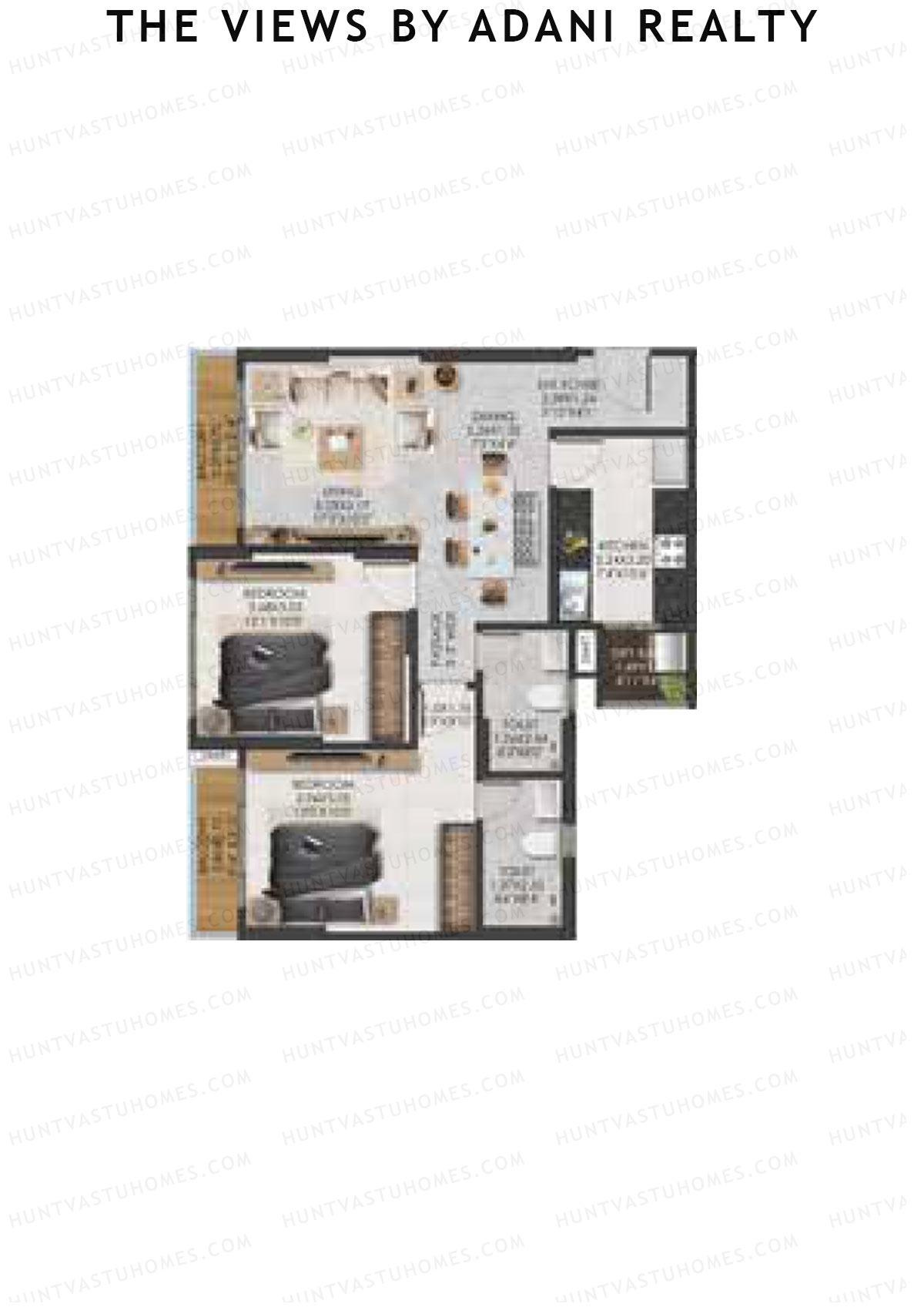 The Views By Adani Realty, Tower A Sunrise, Unit 7, 2BHK, Carpet Area 802   sq ft 