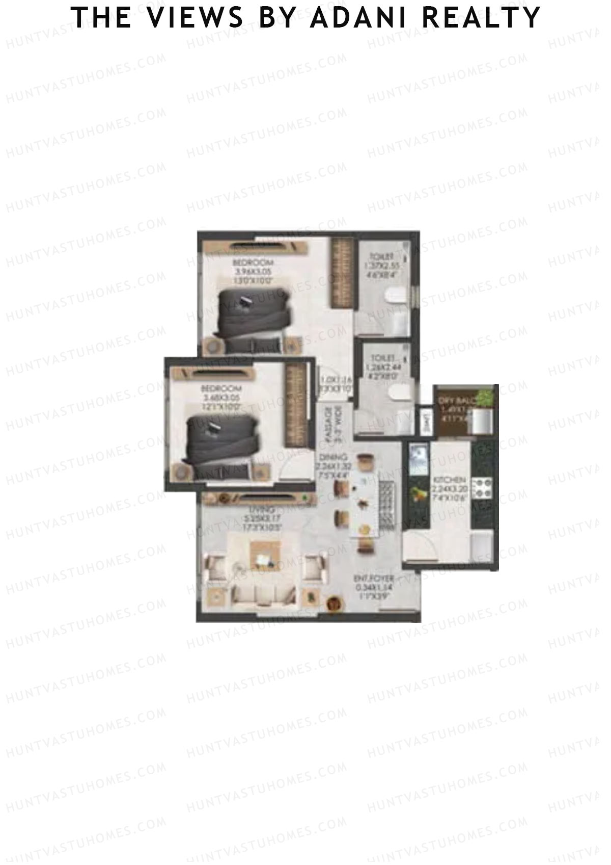 The Views By Adani Realty, Tower B Sea Breeze, Unit 1, 2BHK, Carpet Area 715   sq ft 
