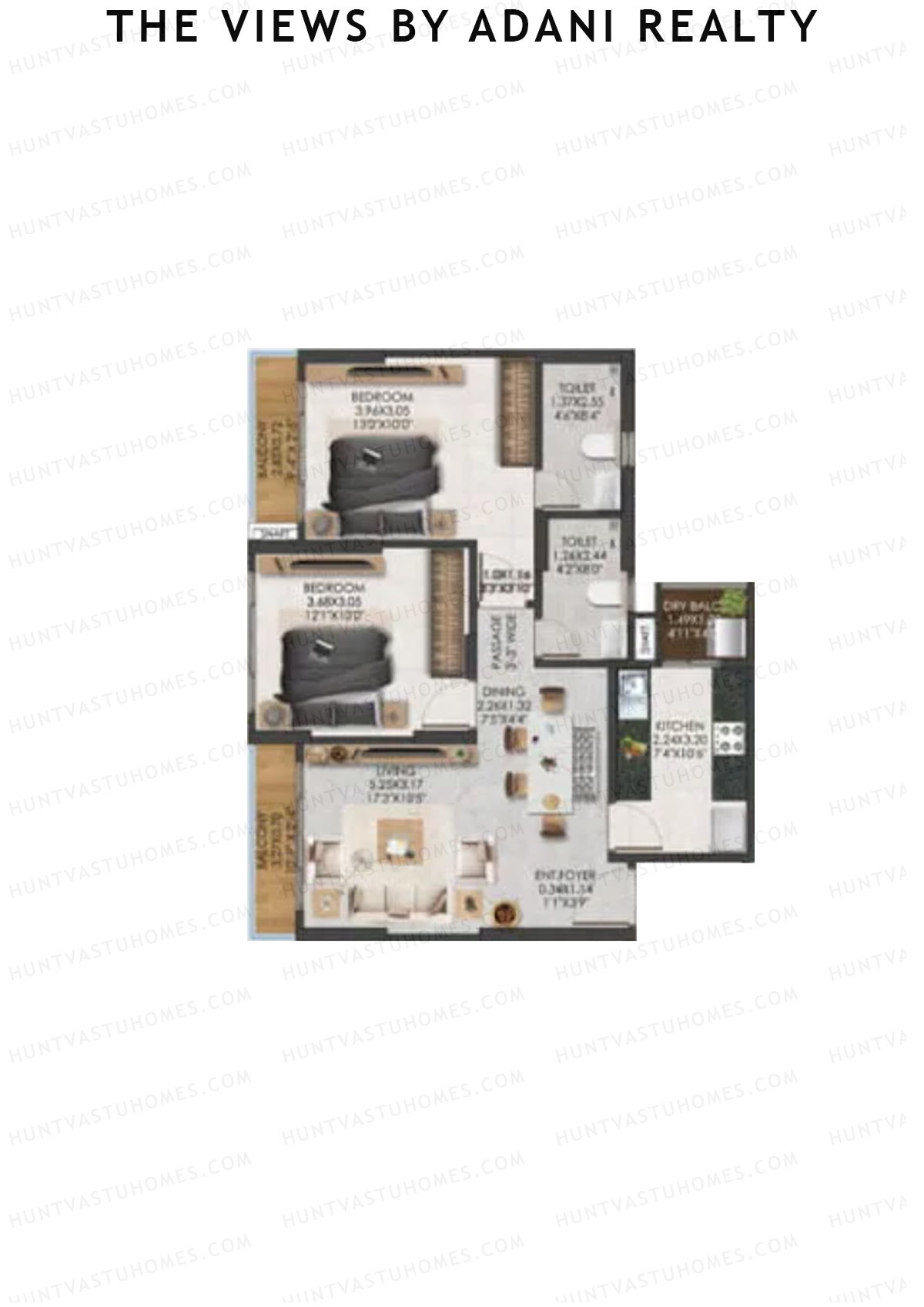 The Views By Adani Realty, Tower B Sea Breeze, Unit 1, 2BHK, Carpet Area 771   sq ft 
