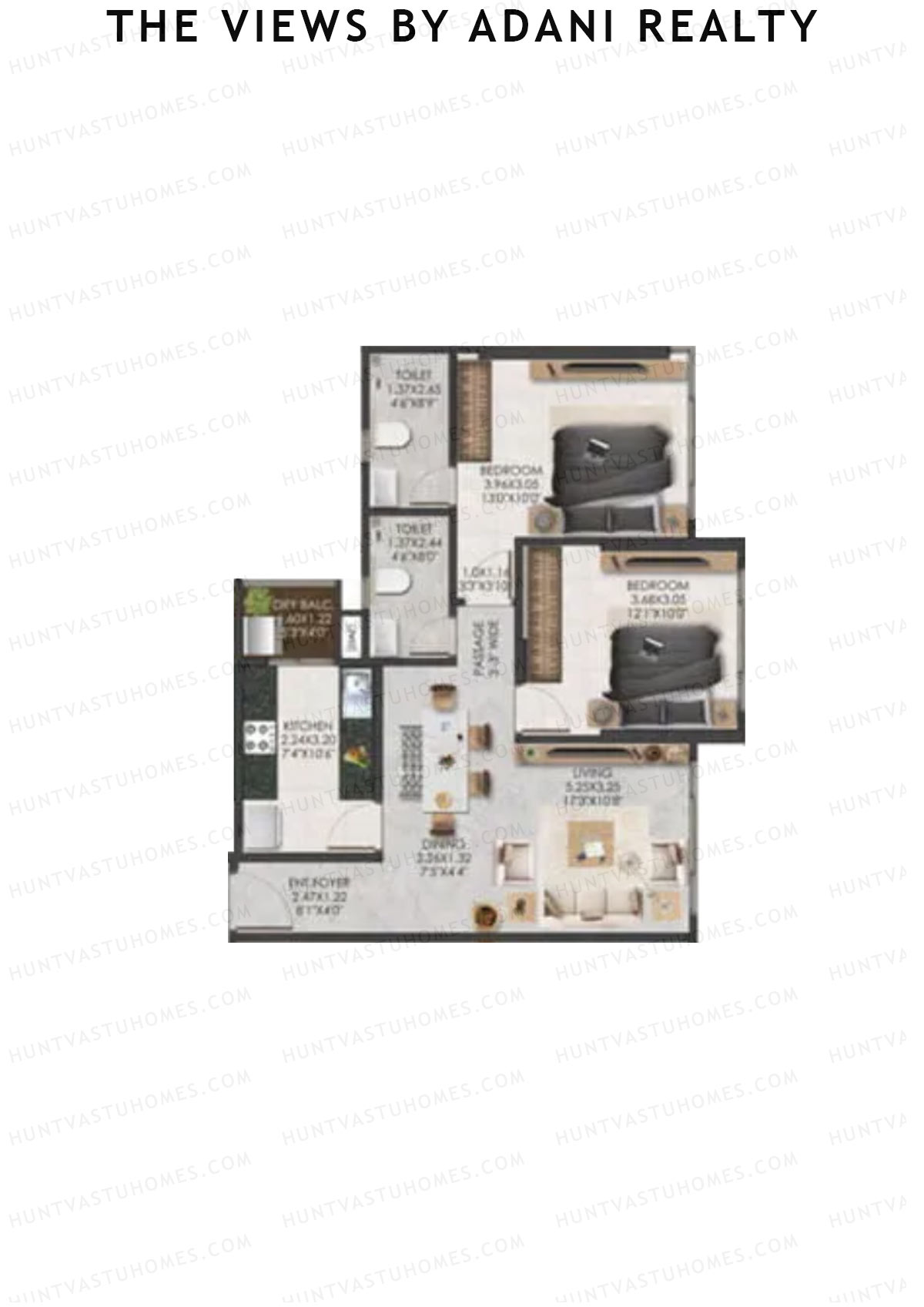The Views By Adani Realty, Tower B Sea Breeze, Unit 2, 2BHK, Carpet Area 745   sq ft 