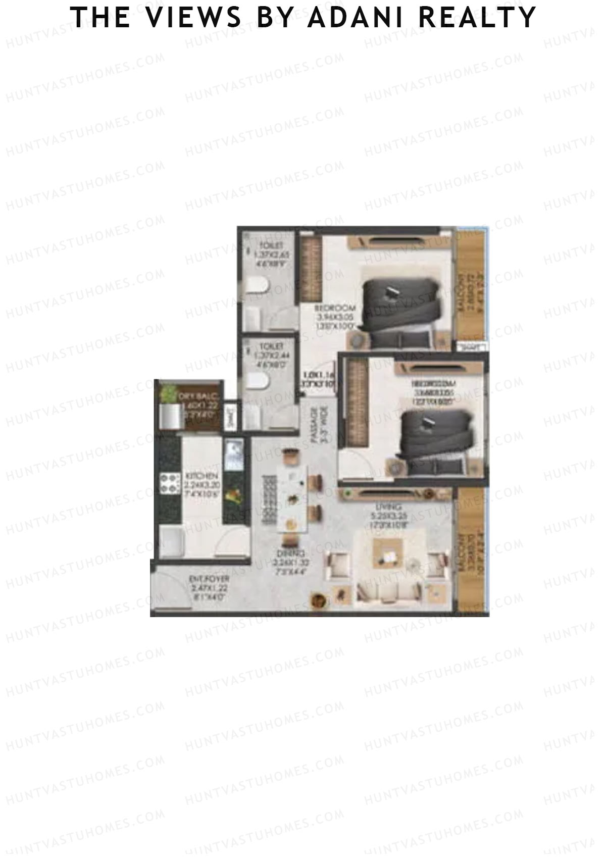 The Views By Adani Realty, Tower B Sea Breeze, Unit 2, 2BHK, Carpet Area 801   sq ft 