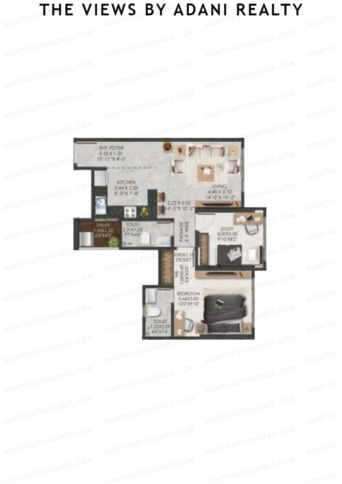 The Views By Adani Realty, Tower B Sea Breeze, Unit 3, 1BHK, Carpet Area 626   sq ft 