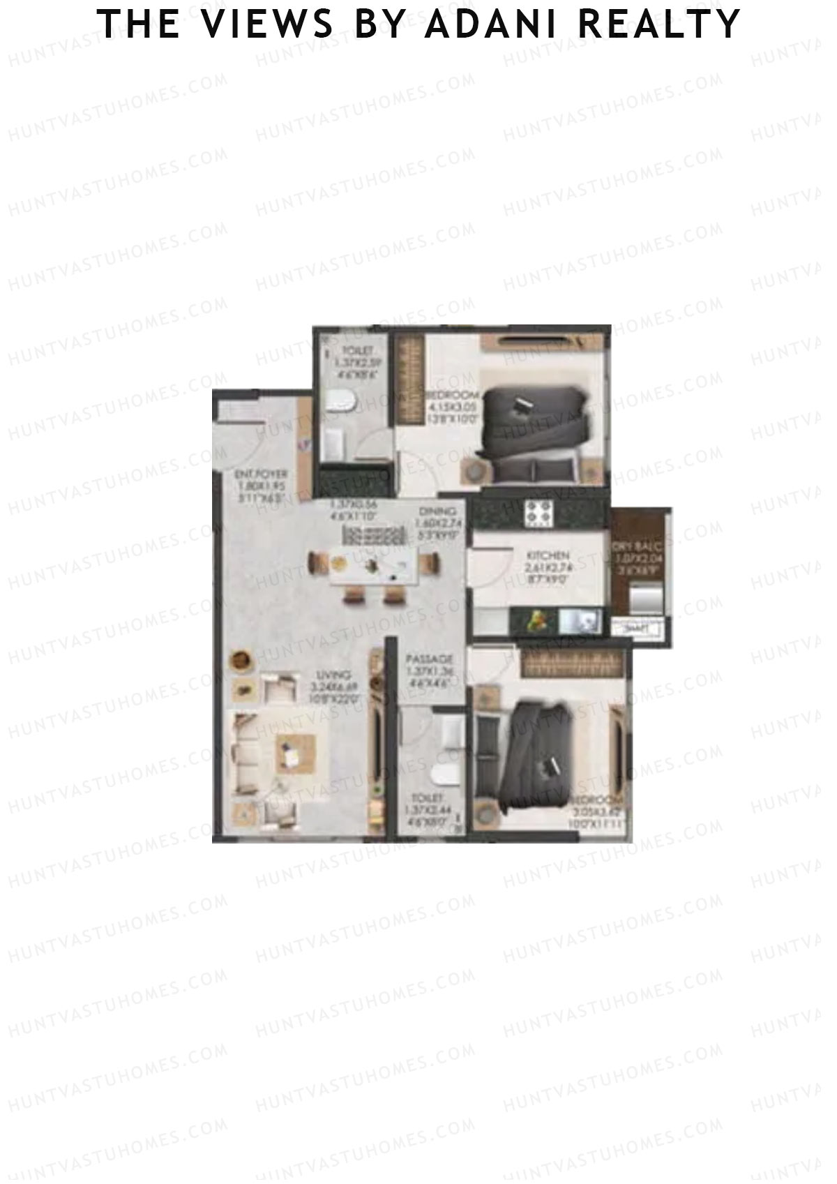 The Views By Adani Realty, Tower B Sea Breeze, Unit 4, 2BHK, Carpet Area 835   sq ft 