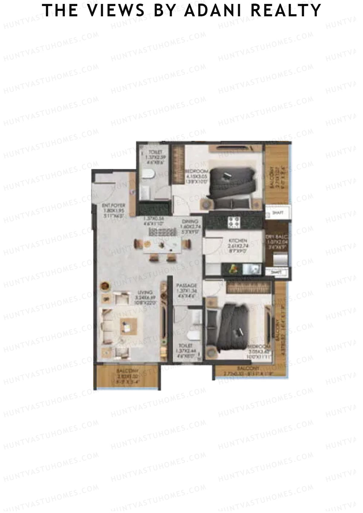 The Views By Adani Realty, Tower B Sea Breeze, Unit 4, 2BHK, Carpet Area 954   sq ft 