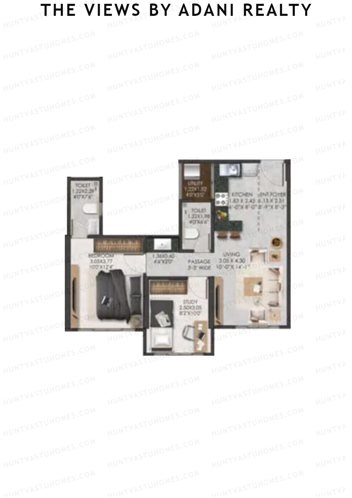 The Views By Adani Realty, Tower B Sea Breeze, Unit 5, 1BHK, Carpet Area 576   sq ft 