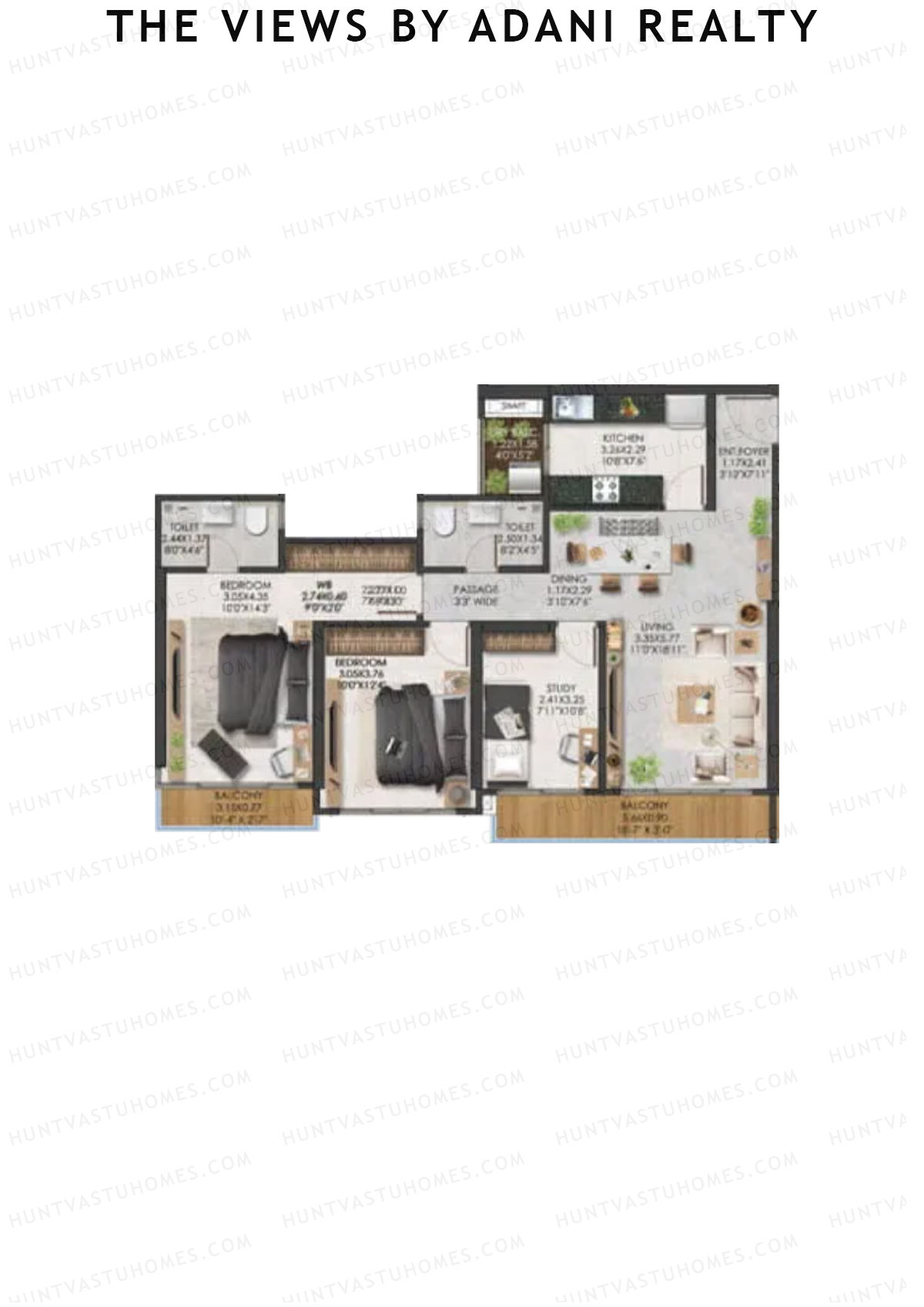 The Views By Adani Realty, Tower B Sea Breeze, Unit 6, 2BHK, Carpet Area 1022   sq ft 