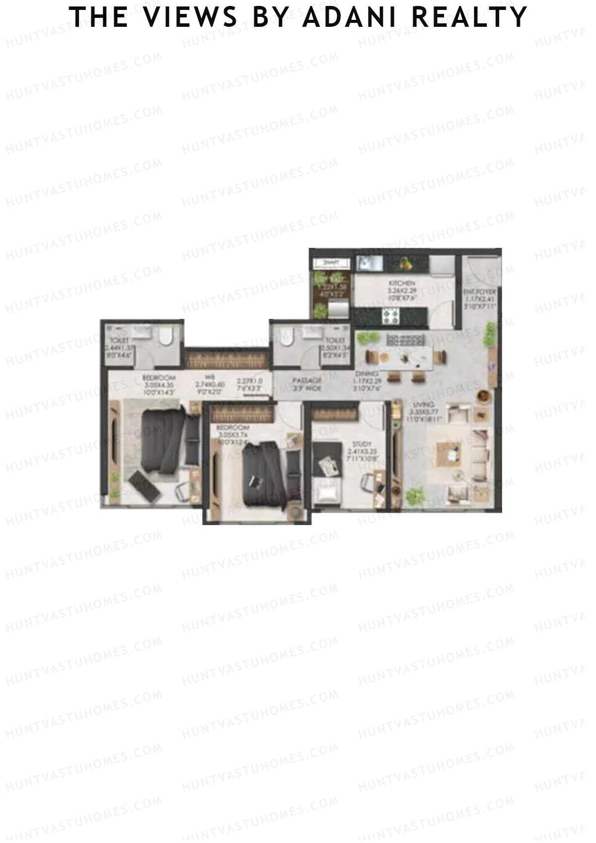 The Views By Adani Realty, Tower B Sea Breeze, Unit 6, 2BHK, Carpet Area 929   sq ft 
