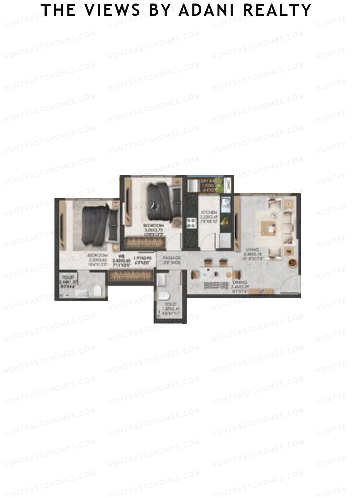 The Views By Adani Realty, Tower B Sea Breeze, Unit 7, 2BHK, Carpet Area 755   sq ft 