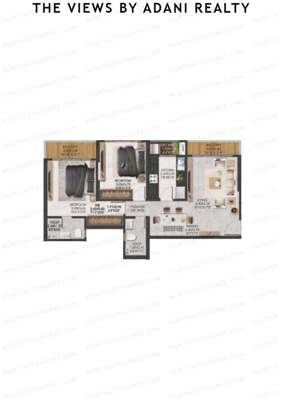 The Views By Adani Realty, Tower B Sea Breeze, Unit 7, 2BHK, Carpet Area 834   sq ft 