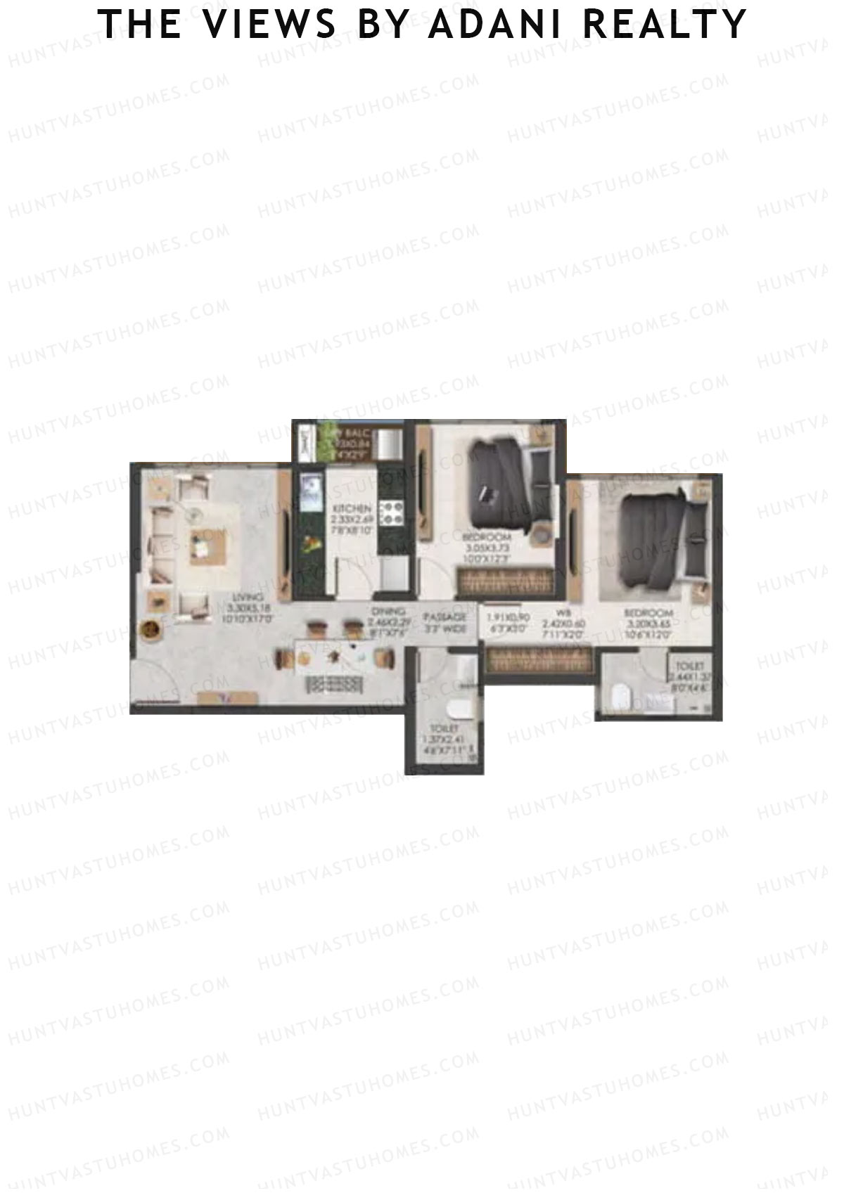The Views By Adani Realty, Tower C Dew, Unit 1, 2BHK, Carpet Area 755   sq ft 