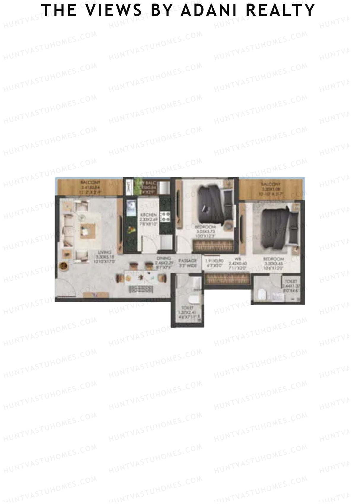 The Views By Adani Realty, Tower C Dew, Unit 1, 2BHK, Carpet Area 834   sq ft 