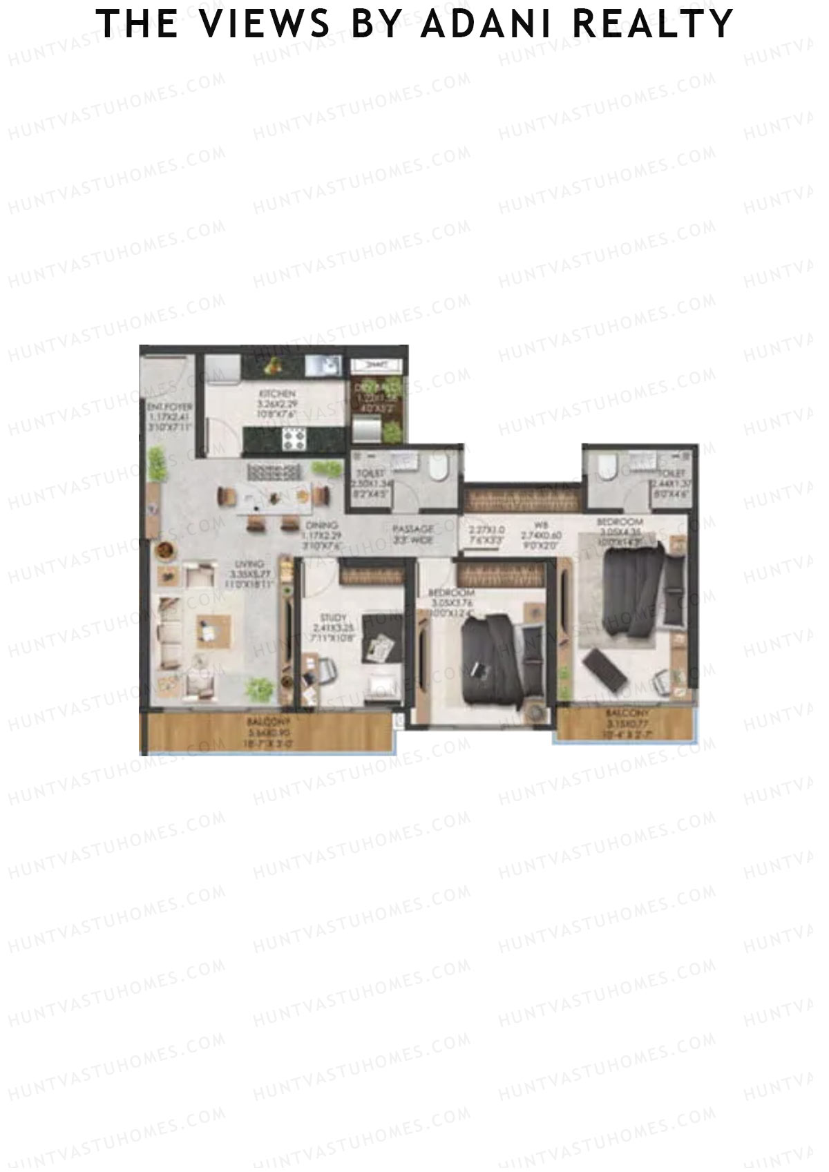 The Views By Adani Realty, Tower C Dew, Unit 2, 2BHK, Carpet Area 1022   sq ft 