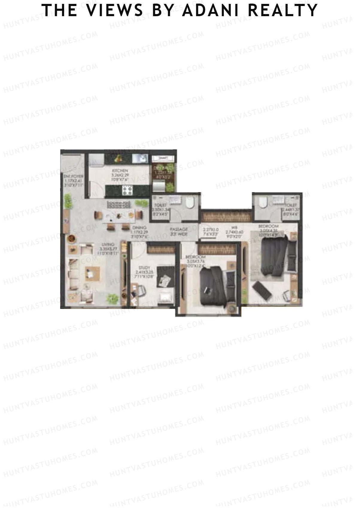 The Views By Adani Realty, Tower C Dew, Unit 2, 2BHK, Carpet Area 929   sq ft 