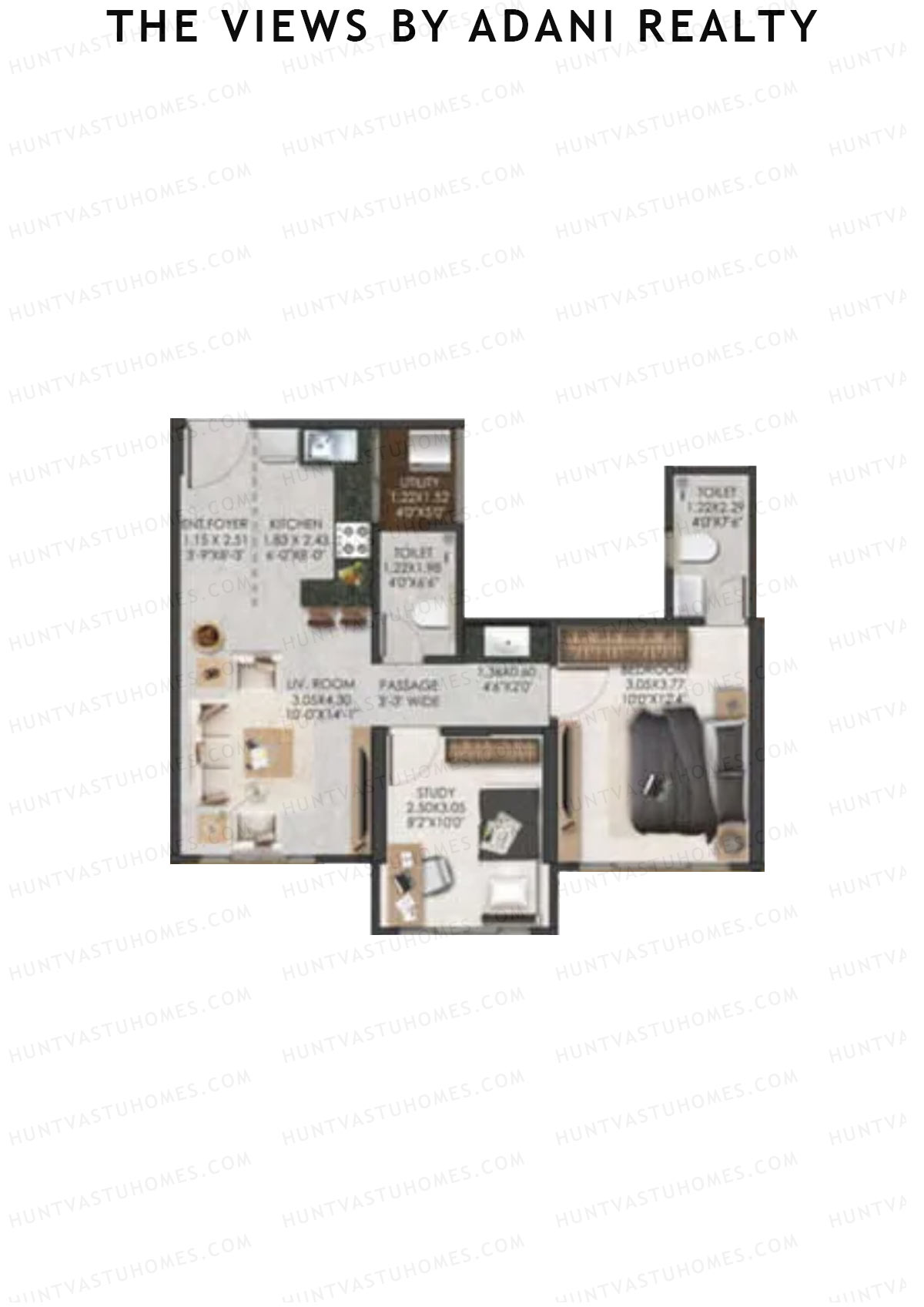 The Views By Adani Realty, Tower C Dew, Unit 3, 1BHK, Carpet Area 576   sq ft 