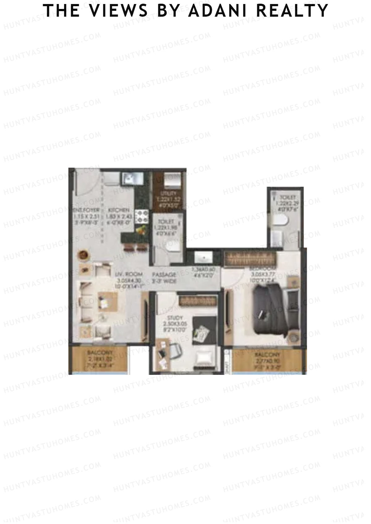 The Views By Adani Realty, Tower C Dew, Unit 3, 1BHK, Carpet Area 634   sq ft 