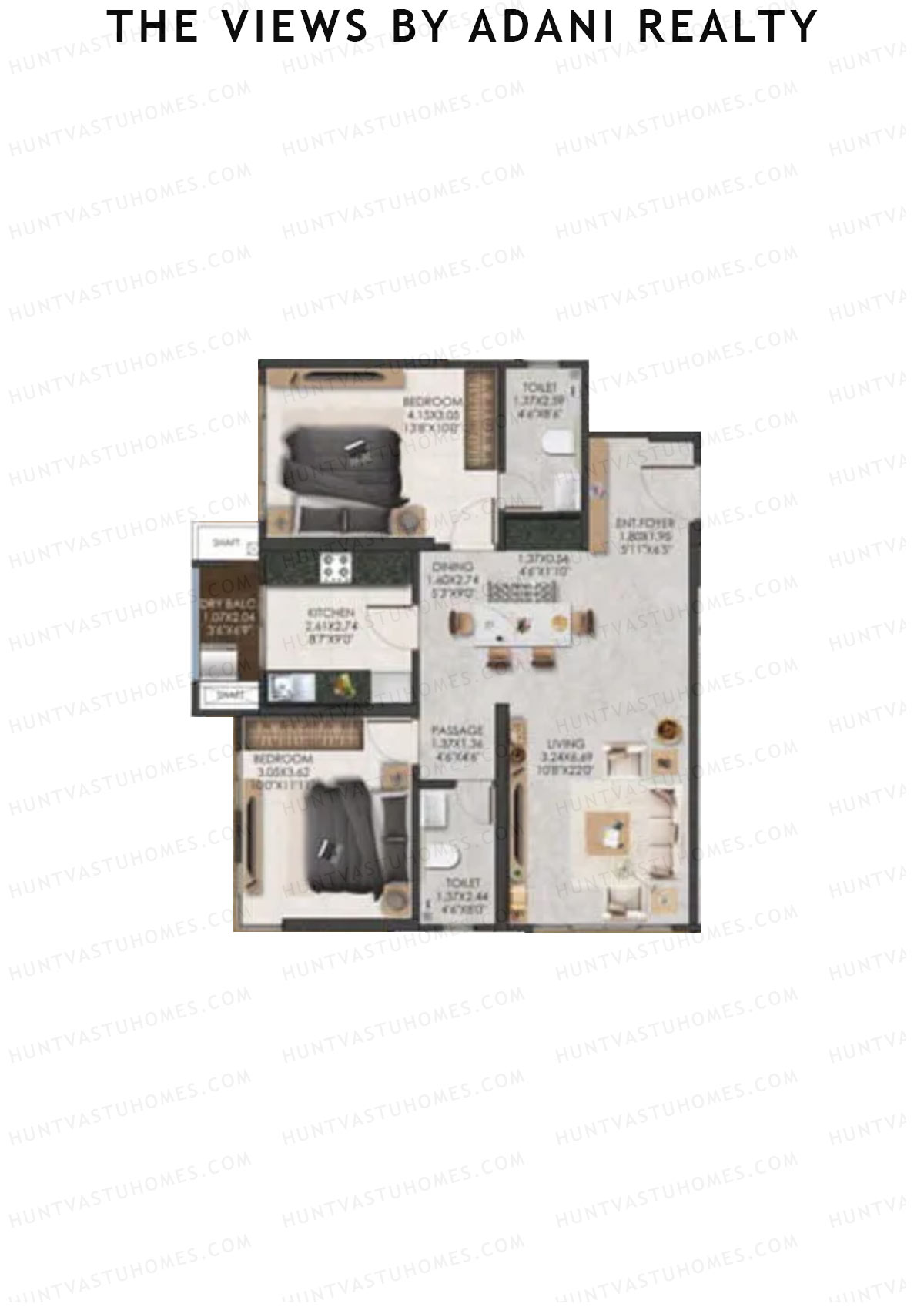 The Views By Adani Realty, Tower C Dew, Unit 4, 2BHK, Carpet Area 835   sq ft 