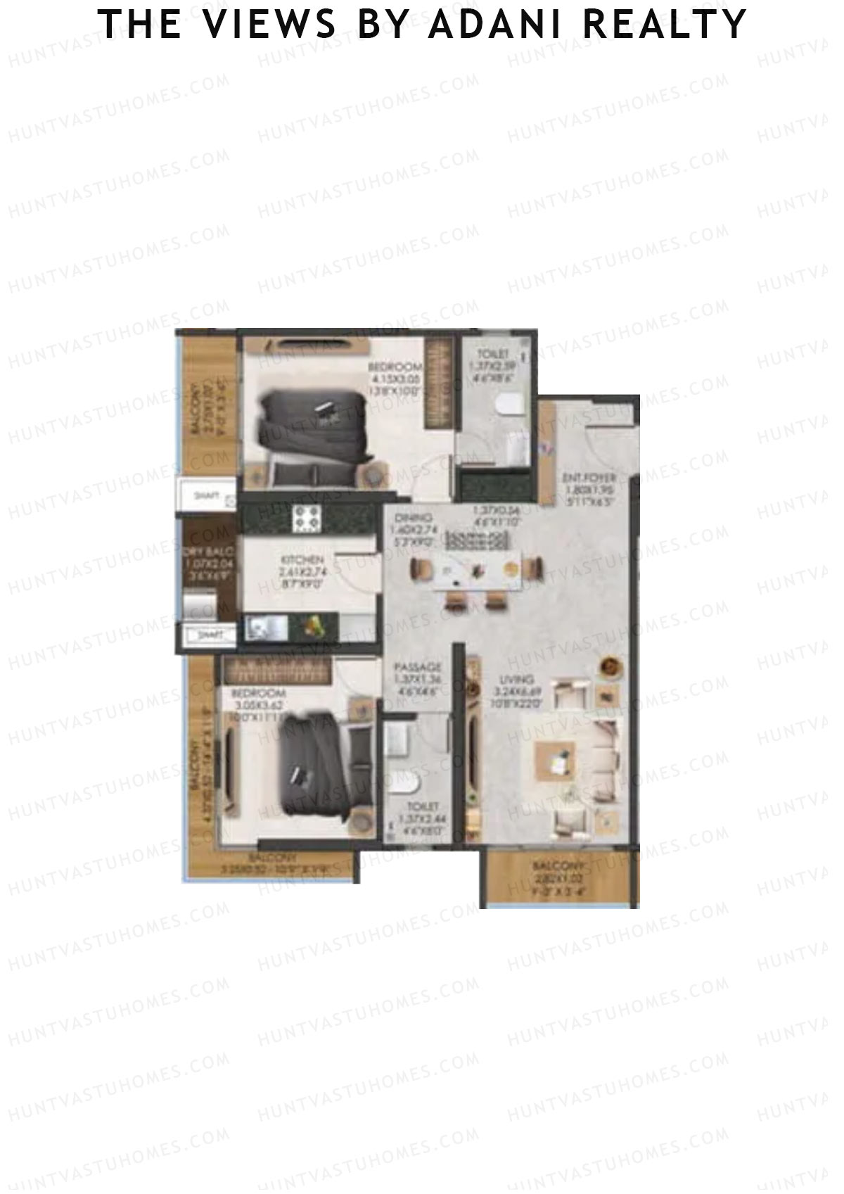 The Views By Adani Realty, Tower C Dew, Unit 4, 2BHK, Carpet Area 954   sq ft 